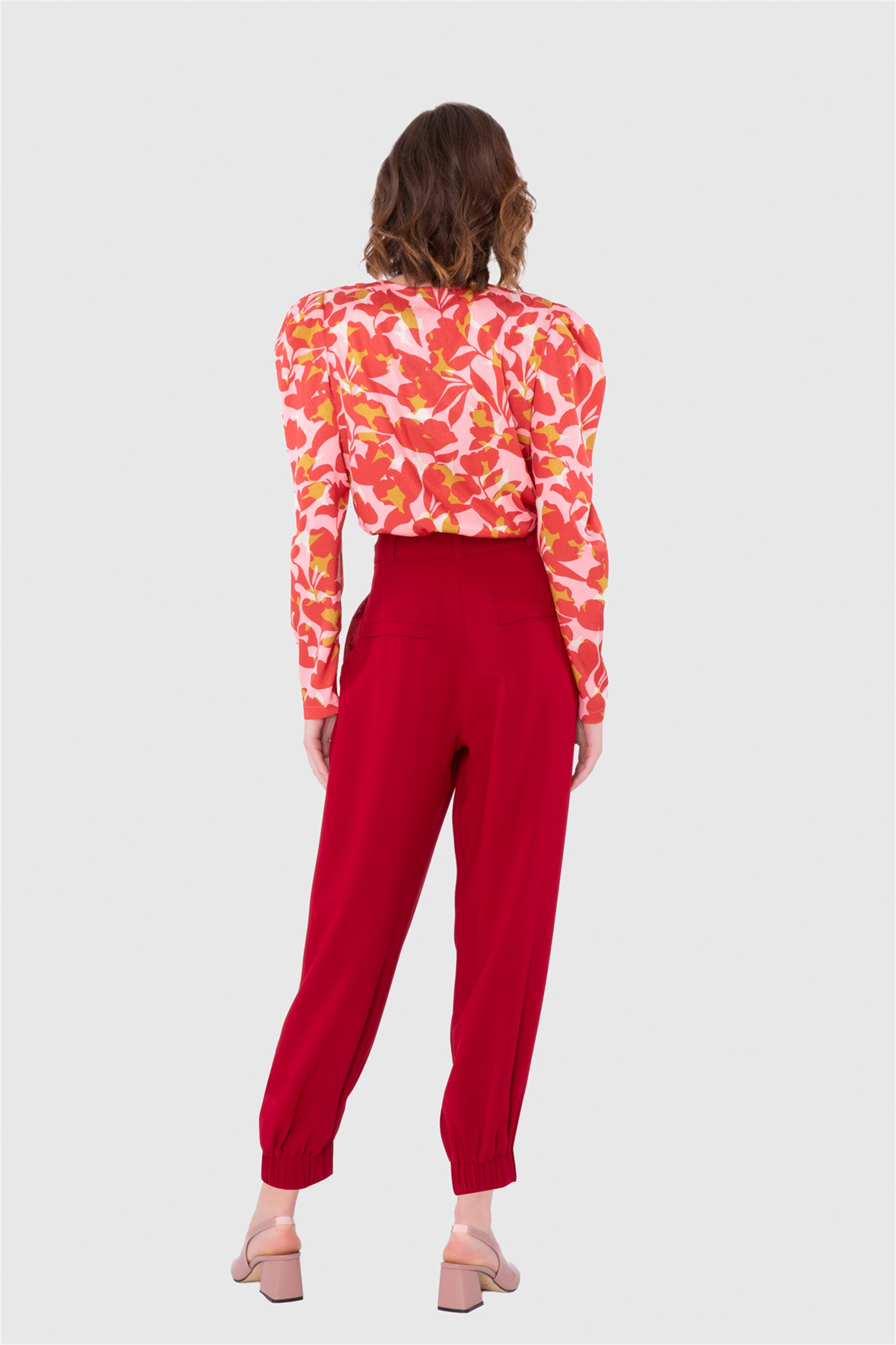 Krep Pilili Paça Lastikli  Şalvar Pantolon