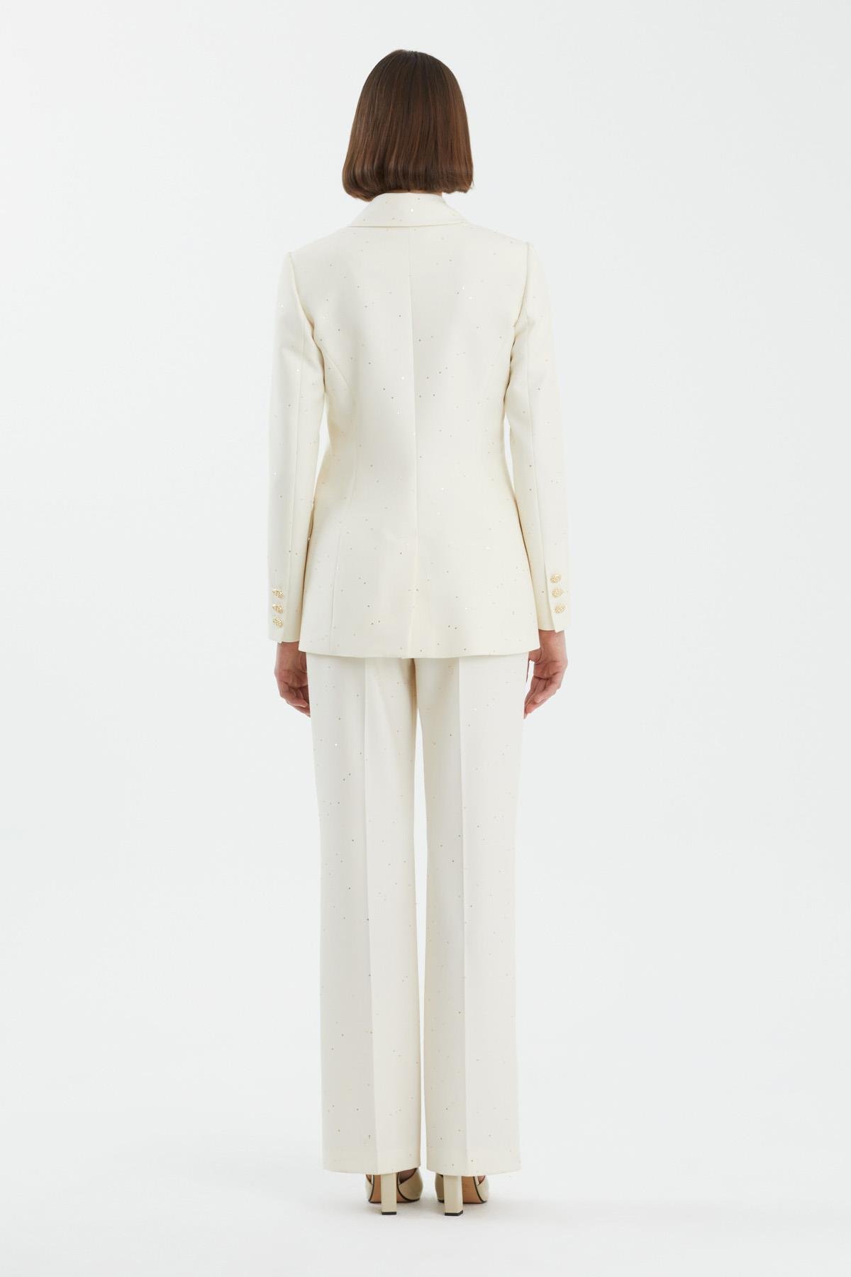 Ecru Double-Breasted Sequin Suit Set