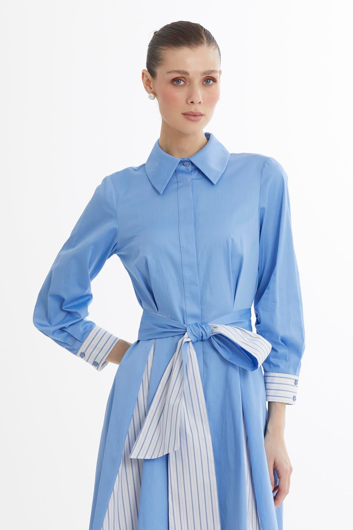 Blue Belted Shirt Dress