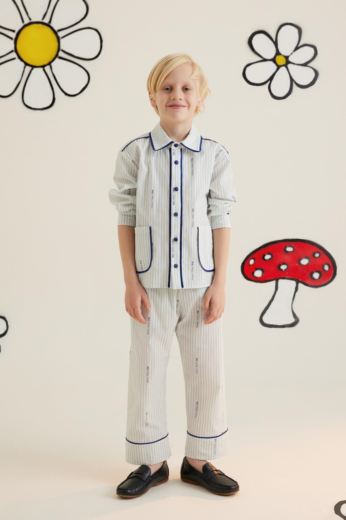 Lacivert Biyeli Desenli Pijama Üstü