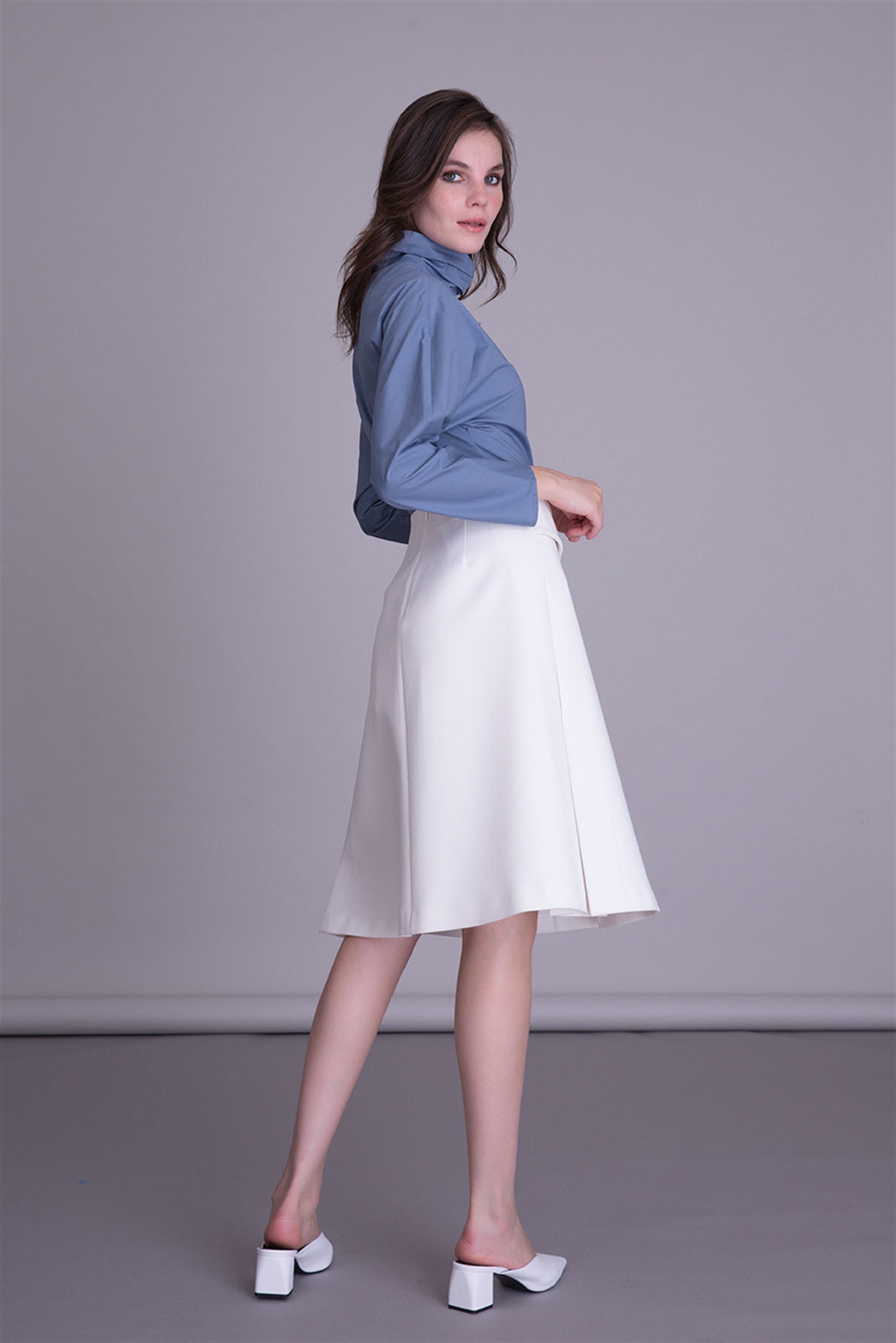 Ecru Midi Flared Skirt
