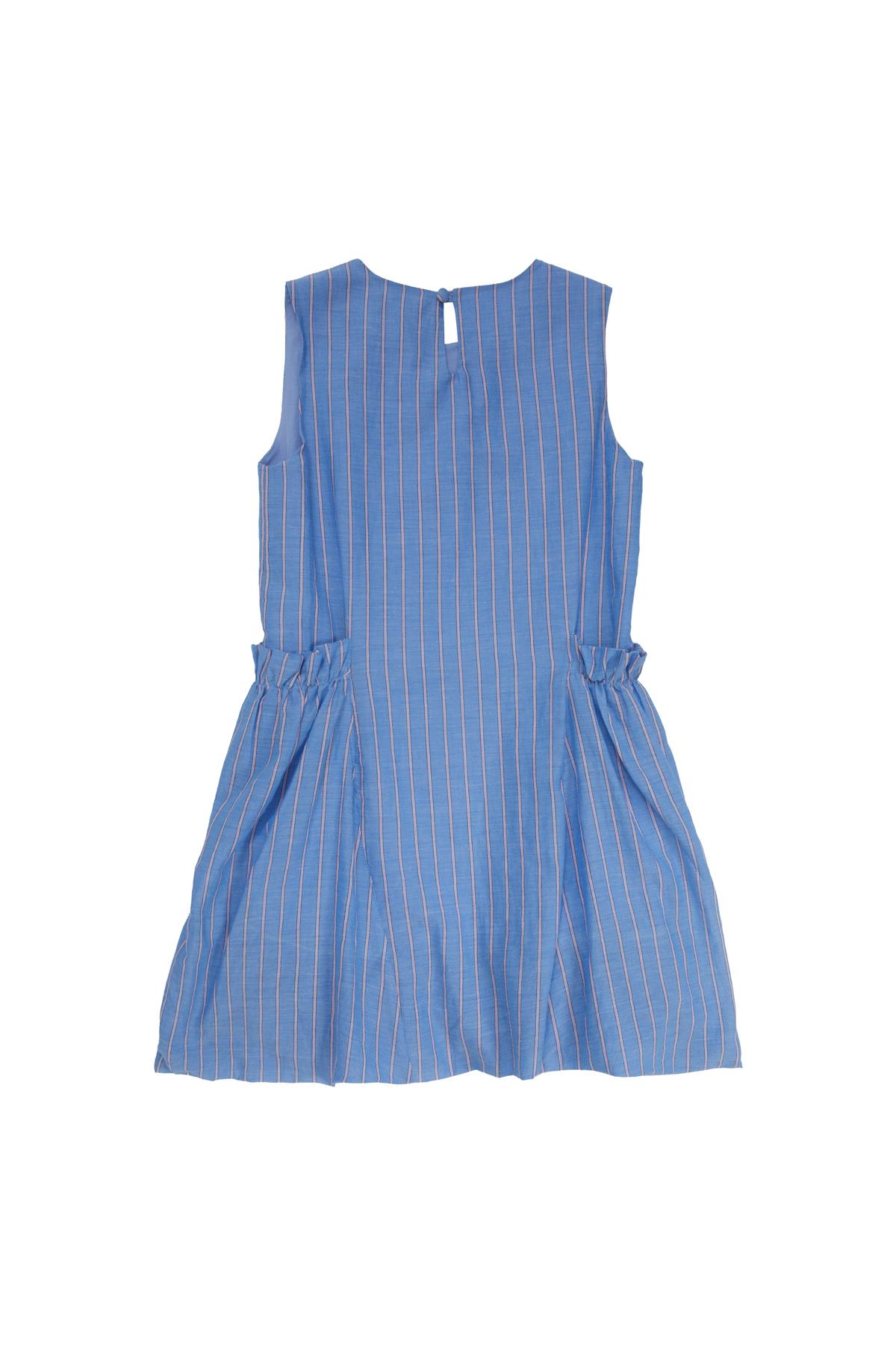 Lastik Cepli Balon Etek Mavi Elbise