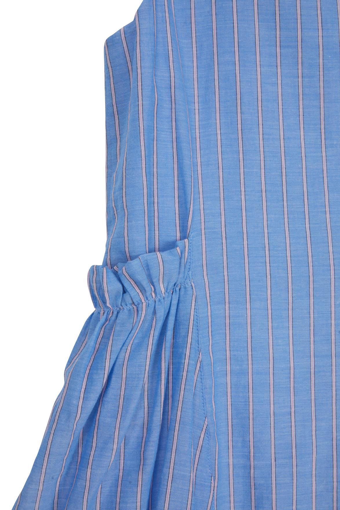 Lastik Cepli Balon Etek Mavi Elbise