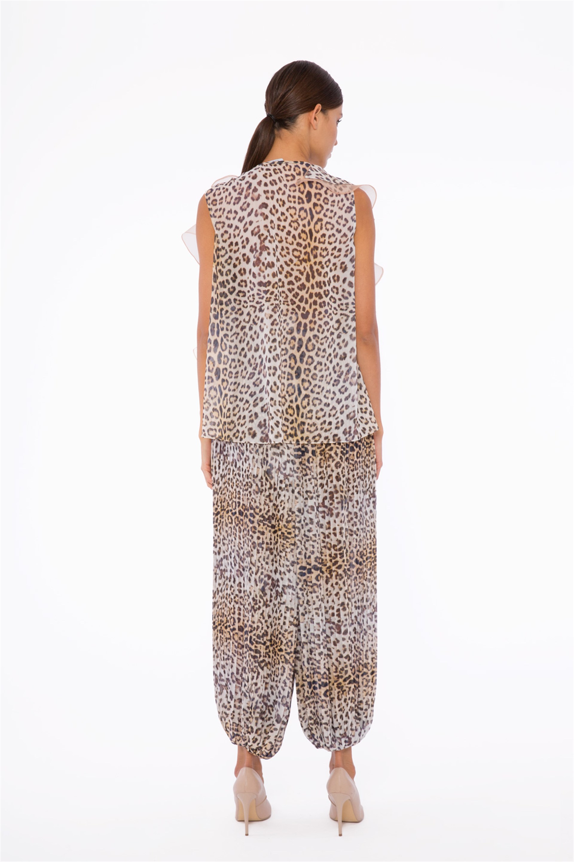 Leopar Desenli, Piliseli Bej Şalvar Pantolon