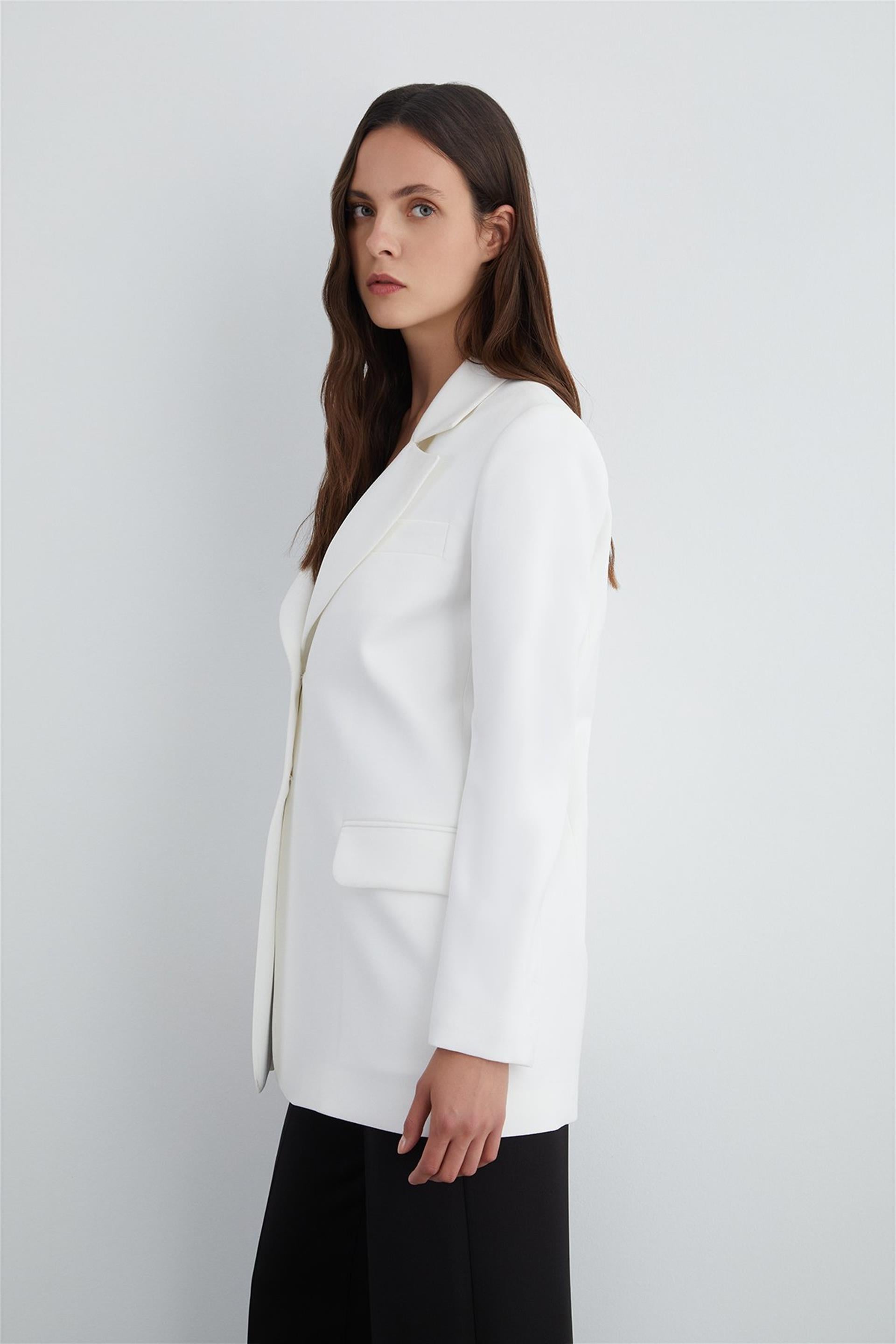 Long Sleeve Ecru Jacket with Gold Button Detail