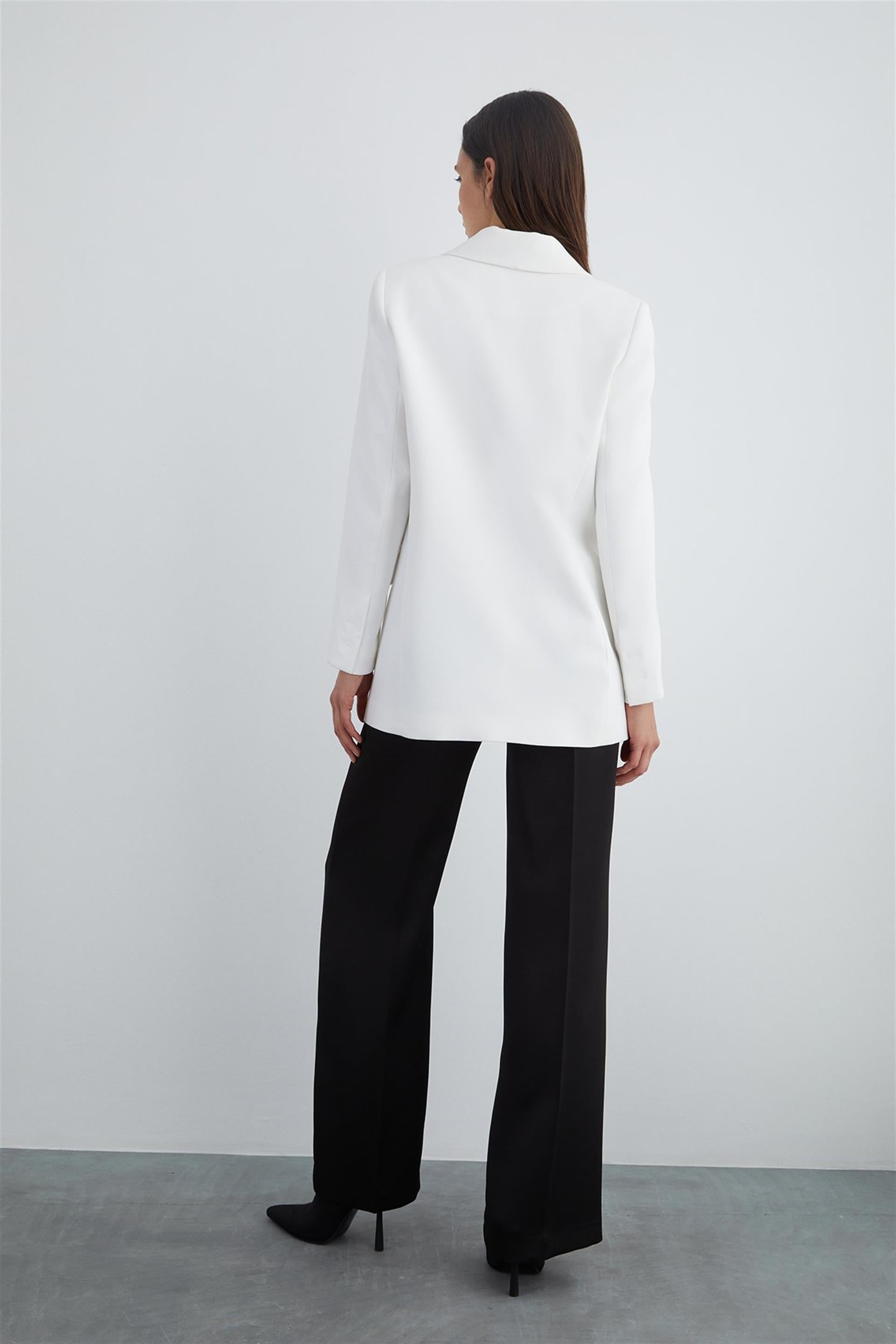 Long Sleeve Ecru Jacket with Gold Button Detail