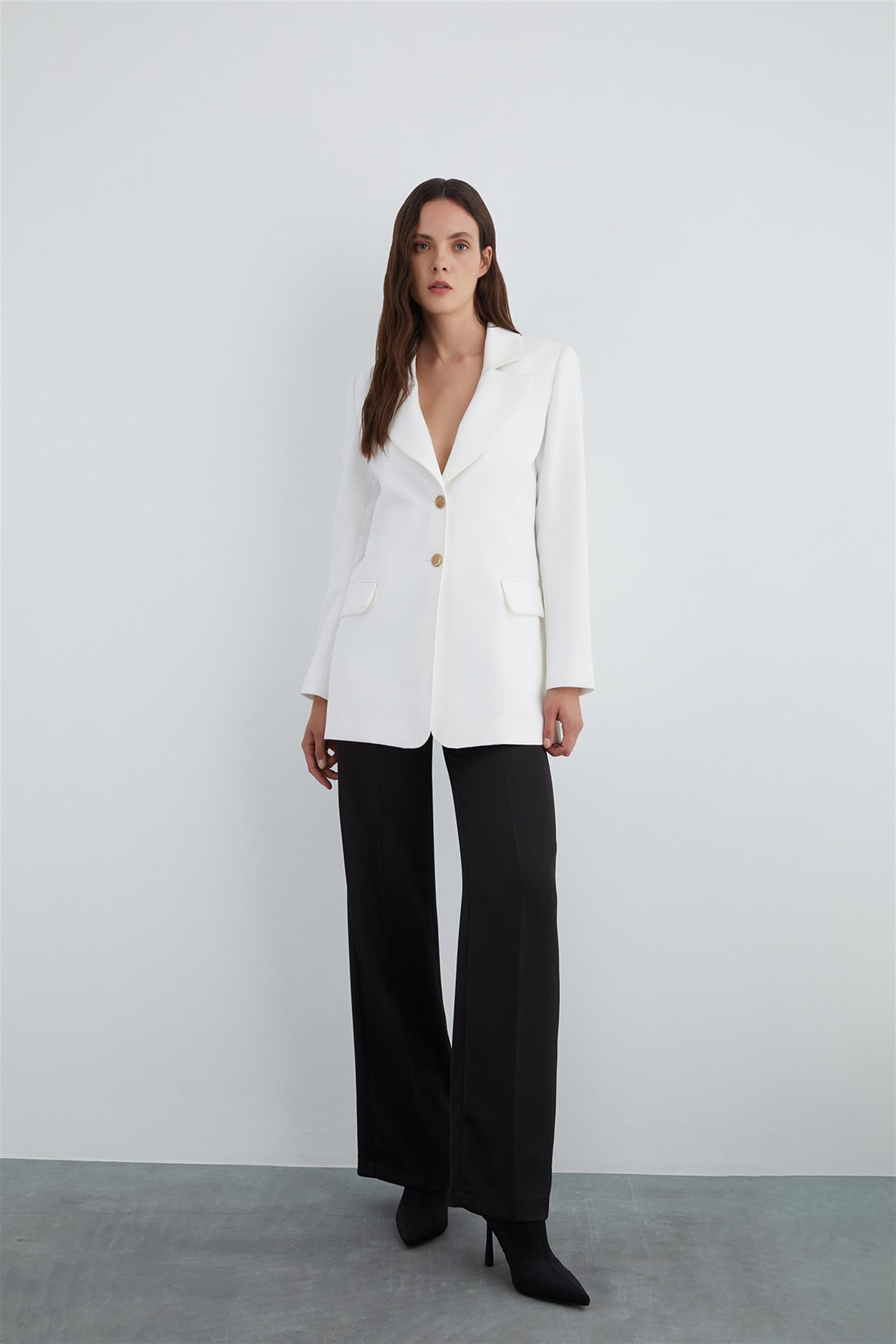 Long Sleeve Ecru Jacket with Gold Button Detail