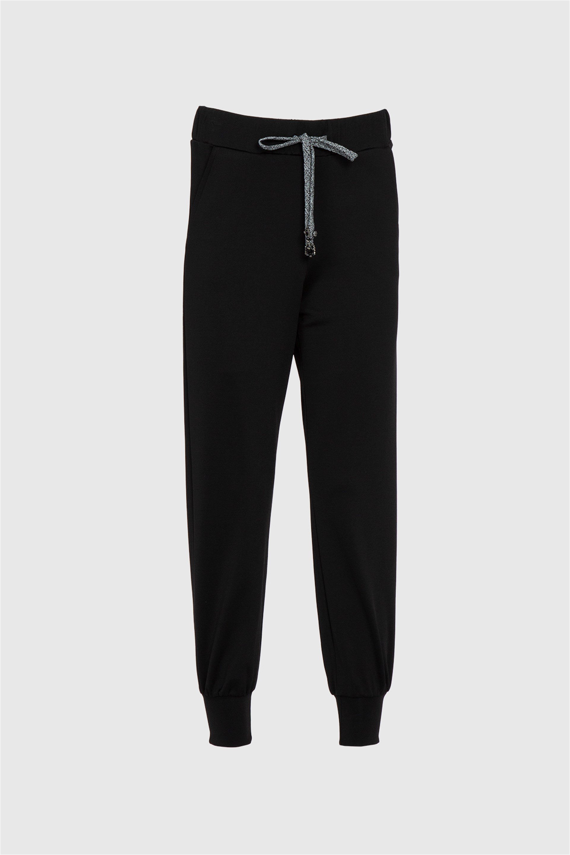 Lace Detailed Jogger Black Trousers