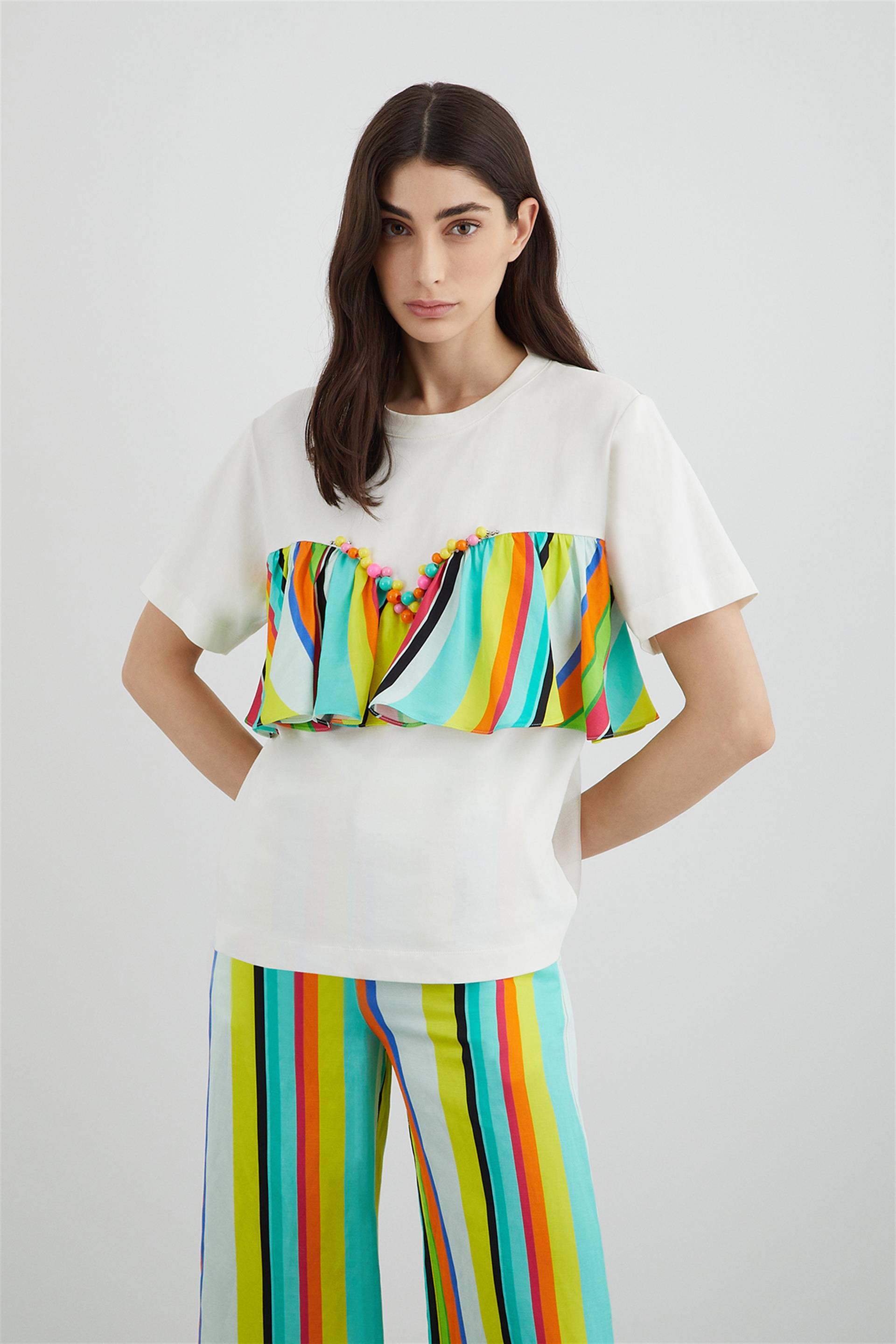 Embroidered Cotton Ecru Tshirt