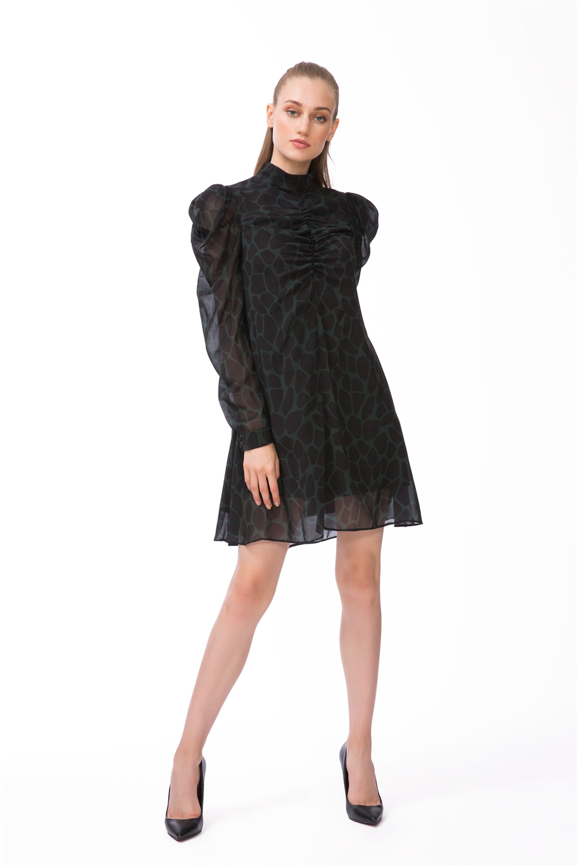 Front Shirred Detail Khaki Mini Dress
