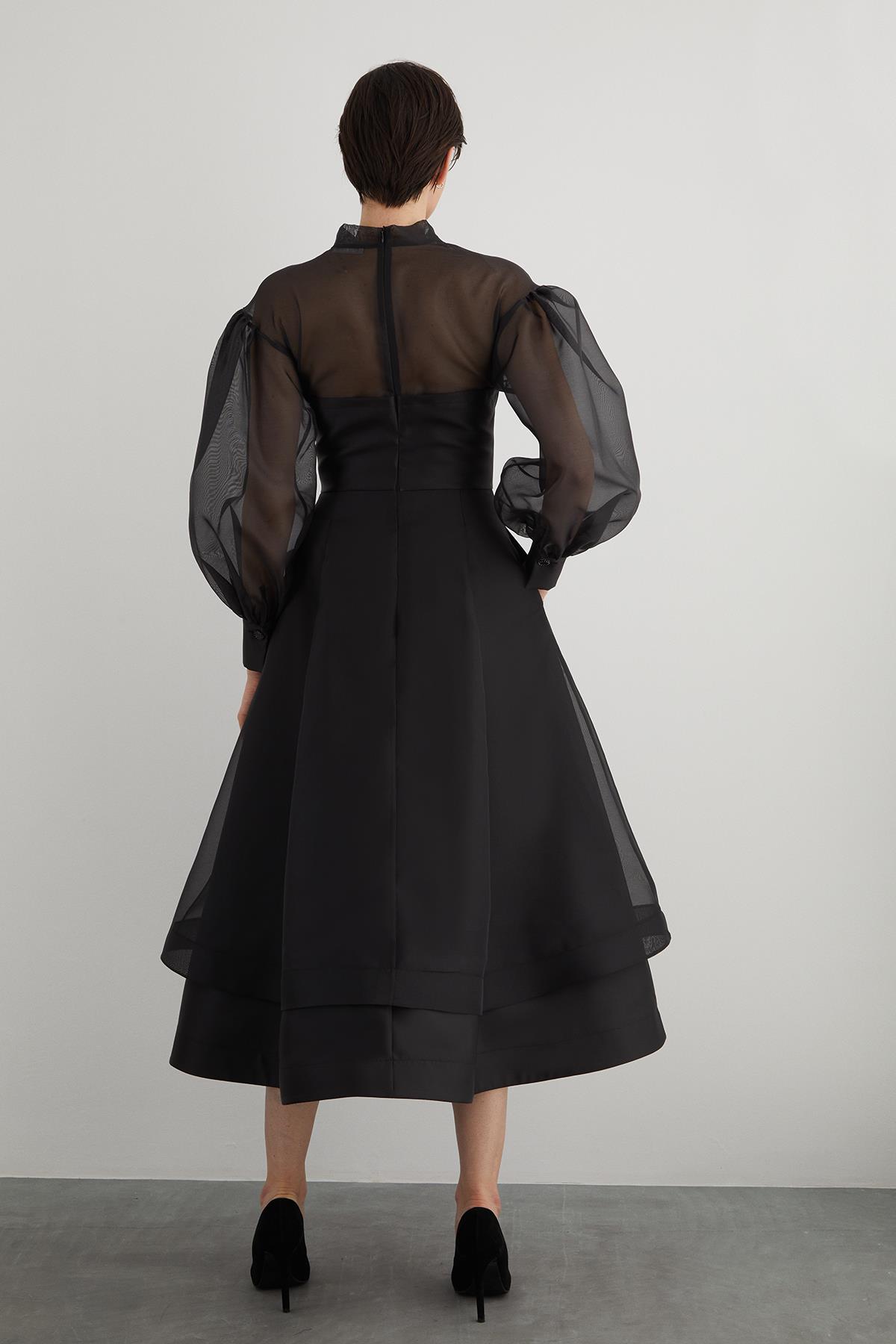 Black Organza Dress with Neck Tie