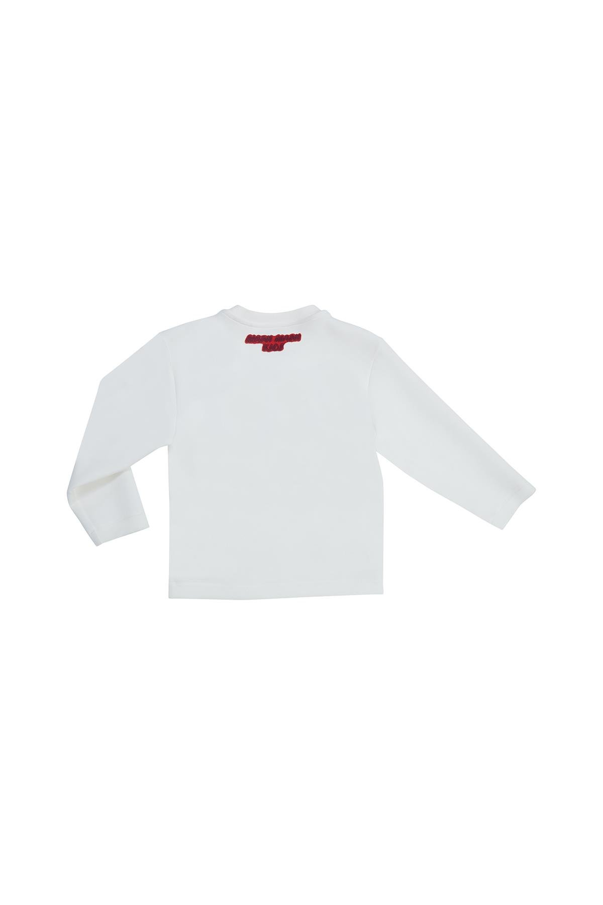 White Sweatshirt with 'Mani Mani Kids' and Car Embroidery Details