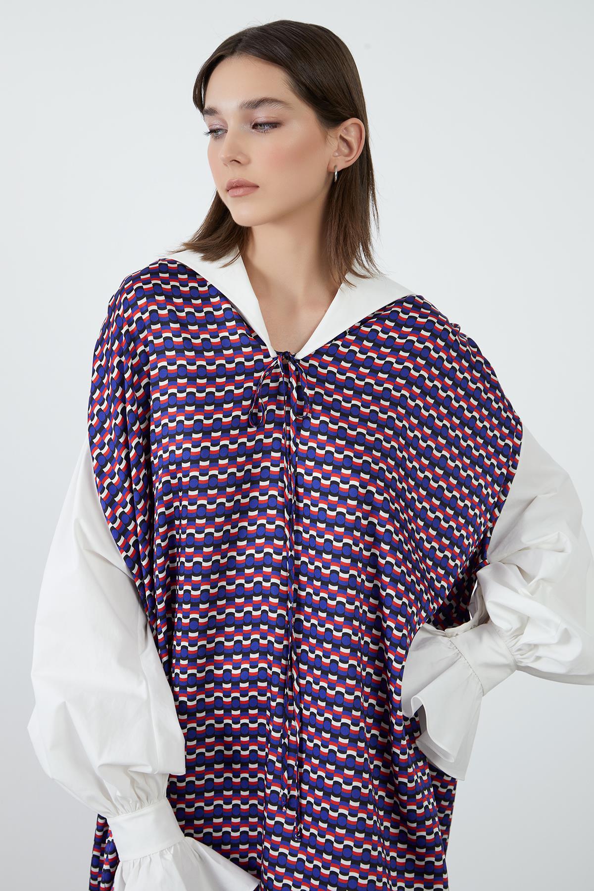 Cuffed and Patterned Detail Dress