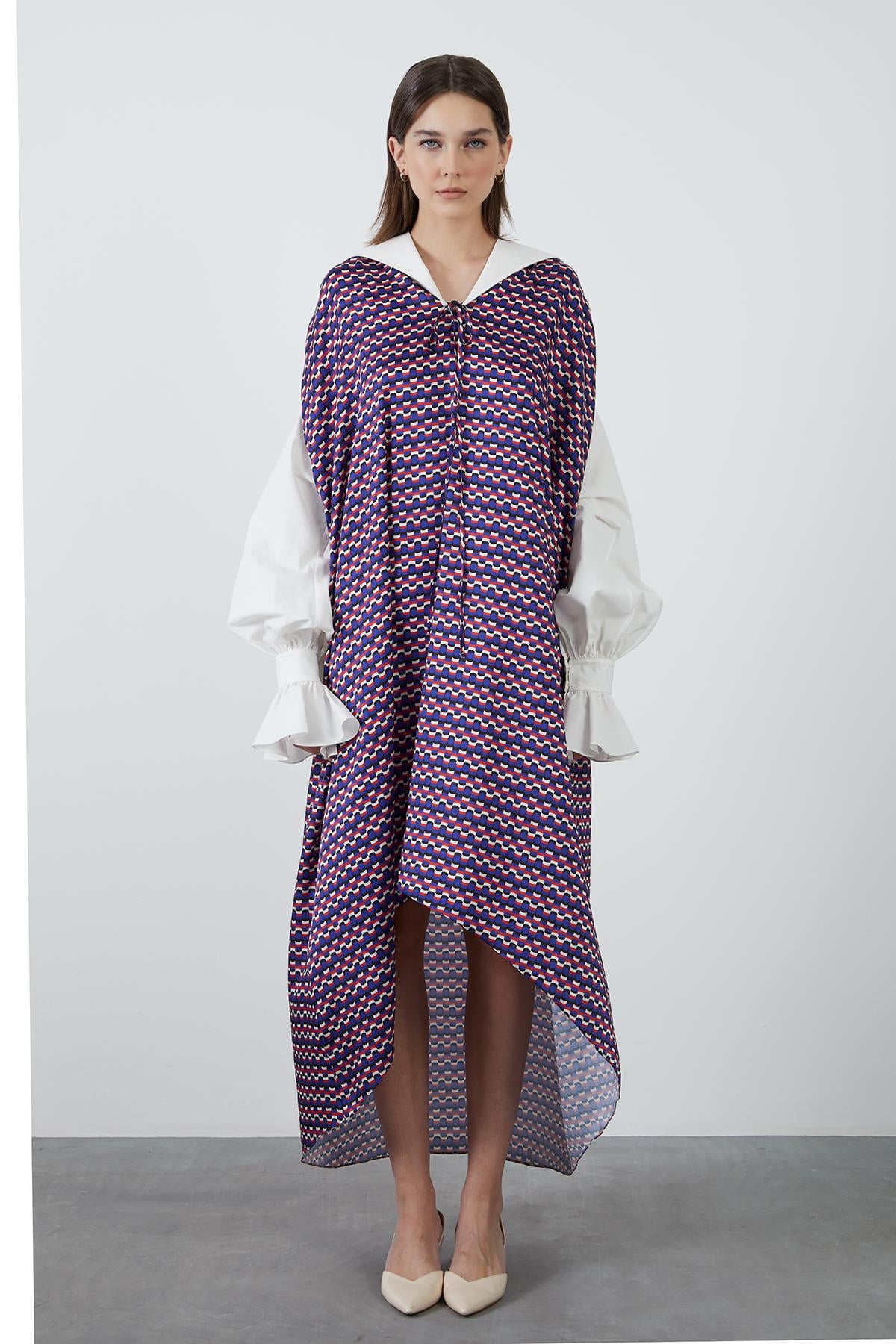Cuffed and Patterned Detail Dress