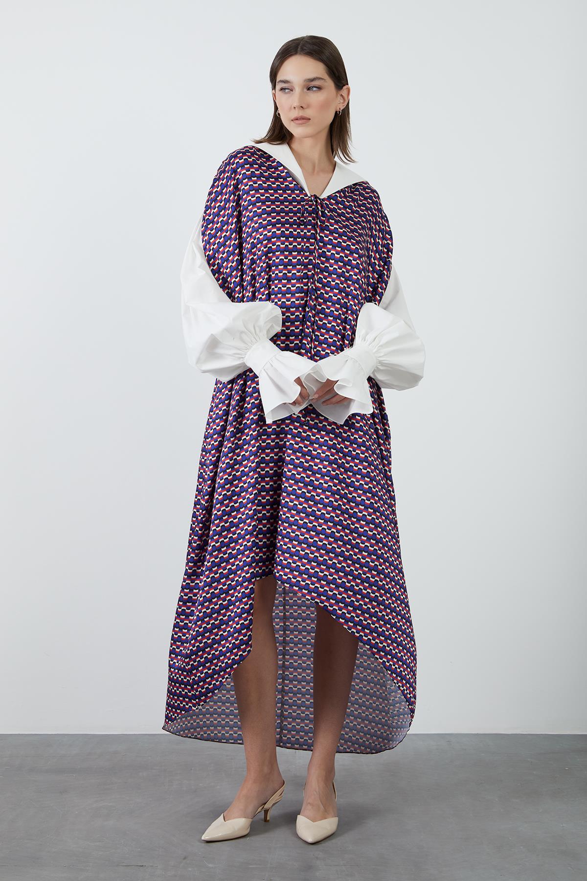 Cuffed and Patterned Detail Dress