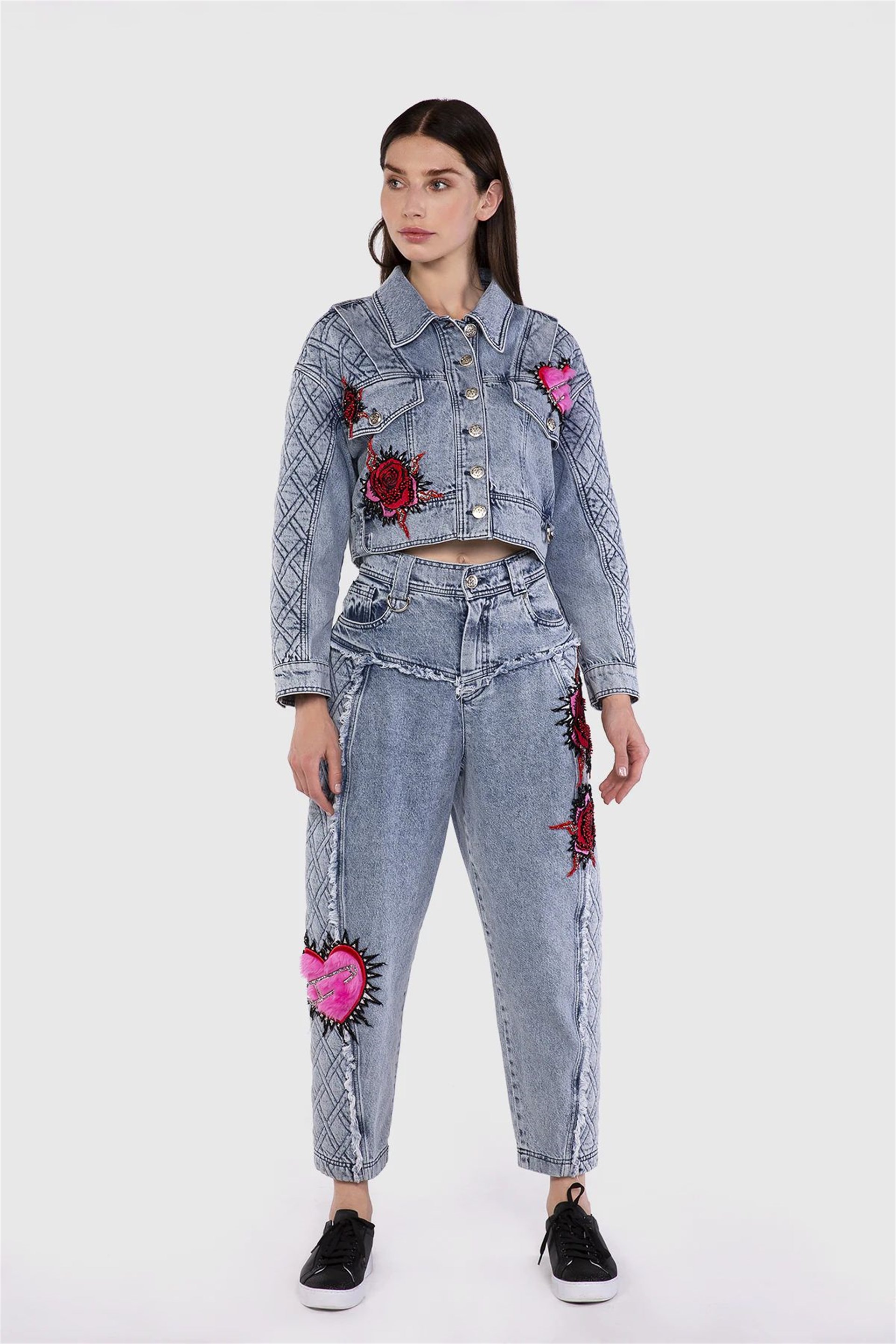Mavi Nakış Detaylı Slouchy Jean Pantolon