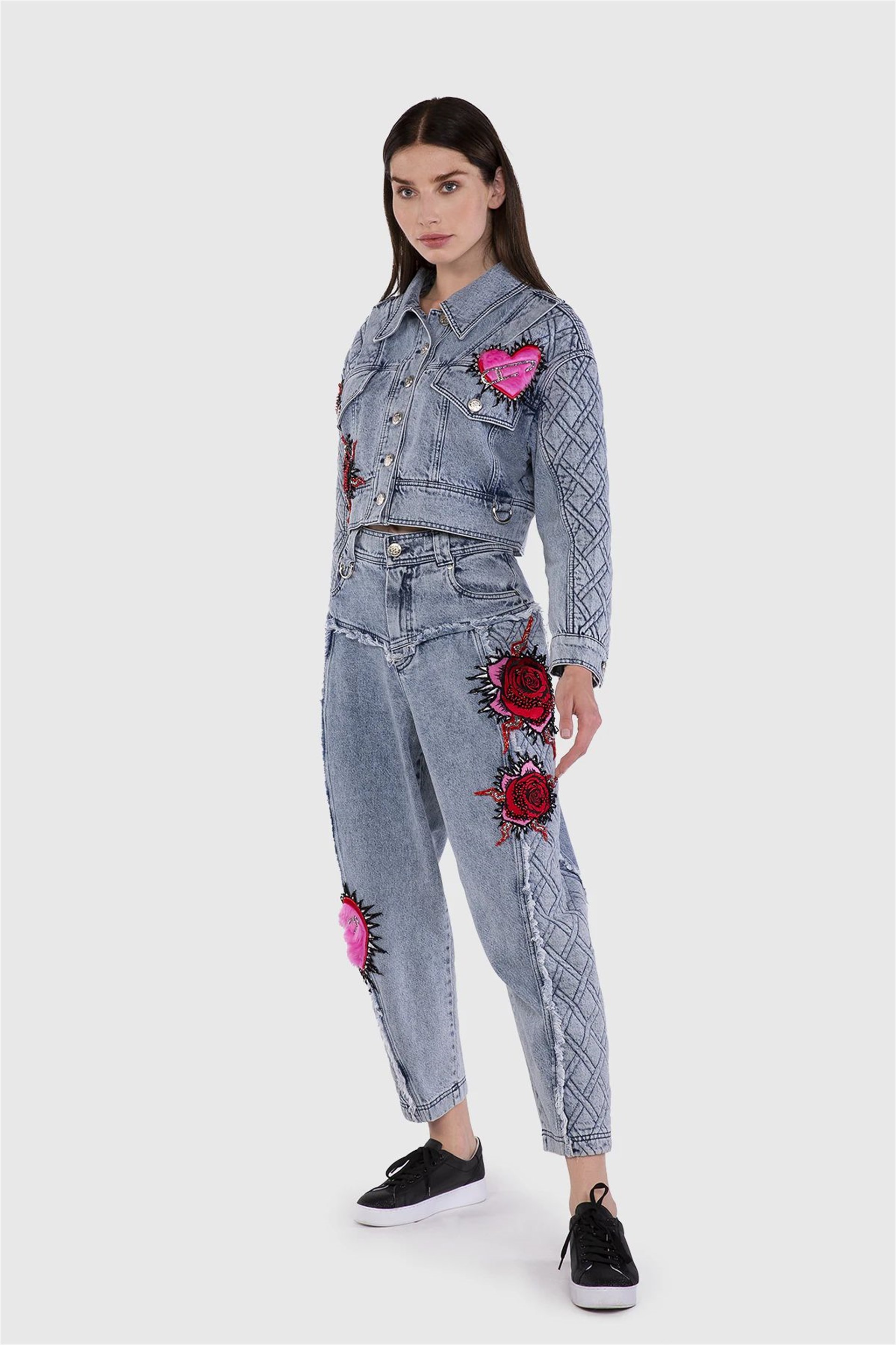 Mavi Nakış Detaylı Slouchy Jean Pantolon