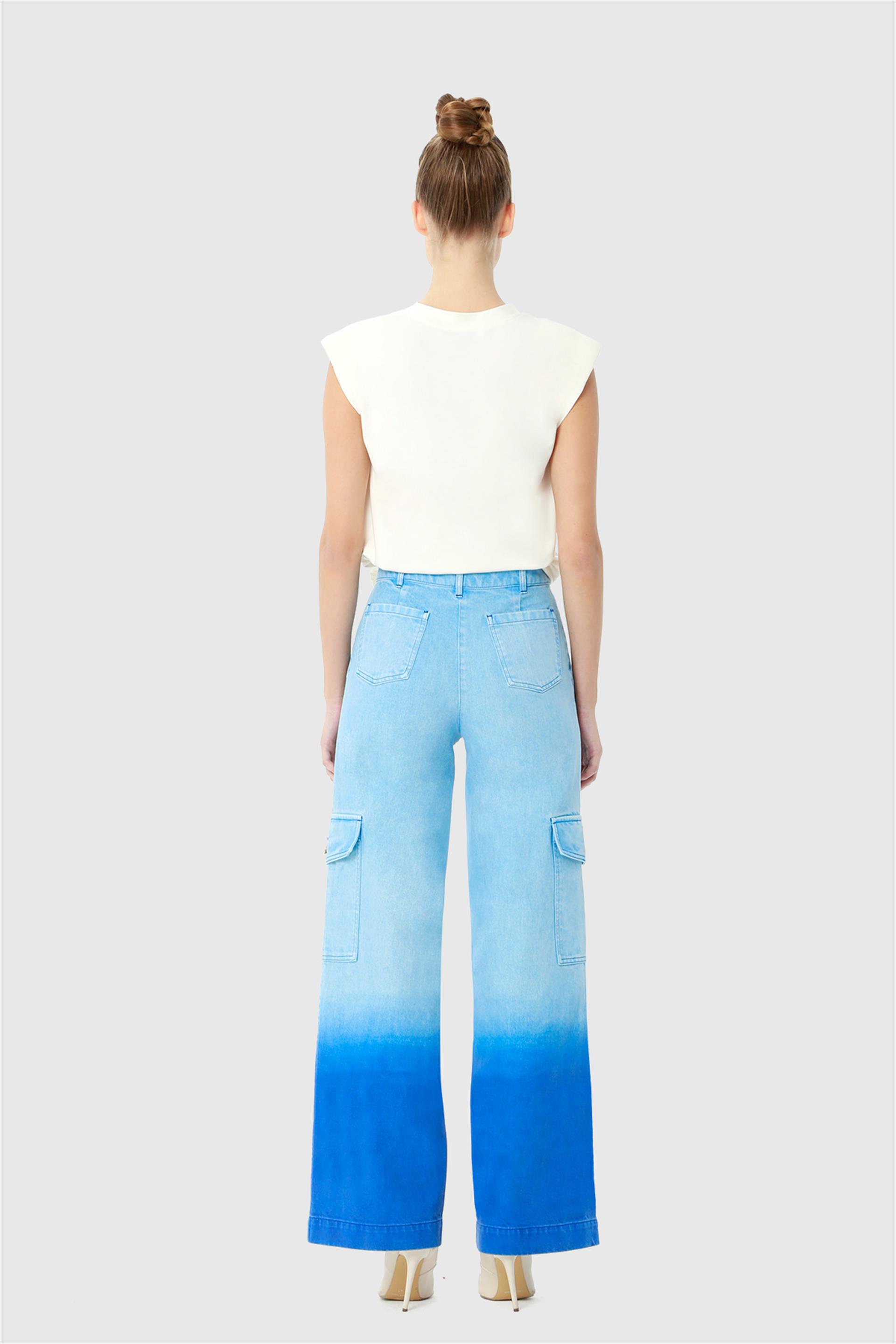 Mavi Renk Batik Yıkamalı Jean Kargo Pantolon