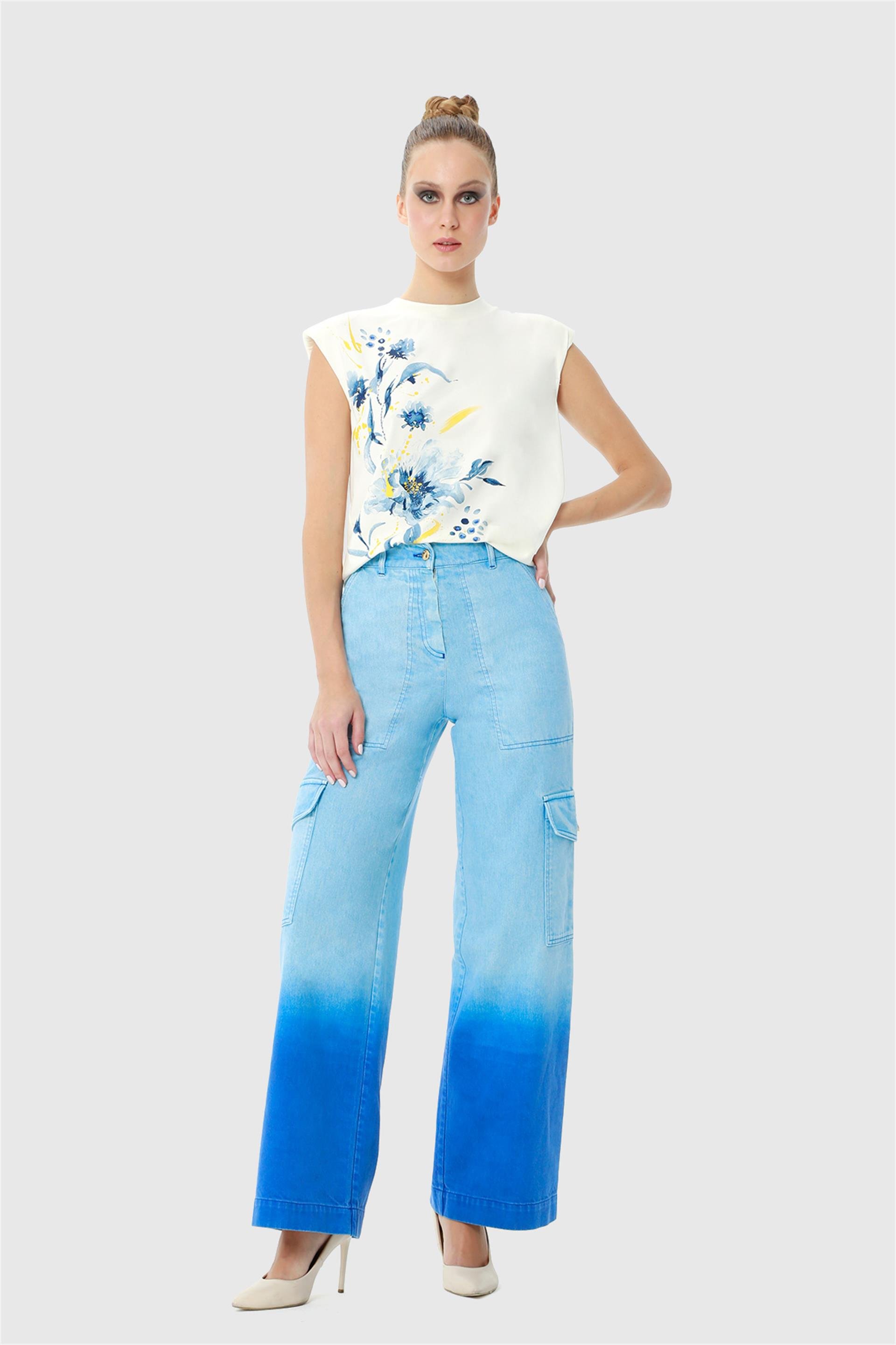 Mavi Renk Batik Yıkamalı Jean Kargo Pantolon