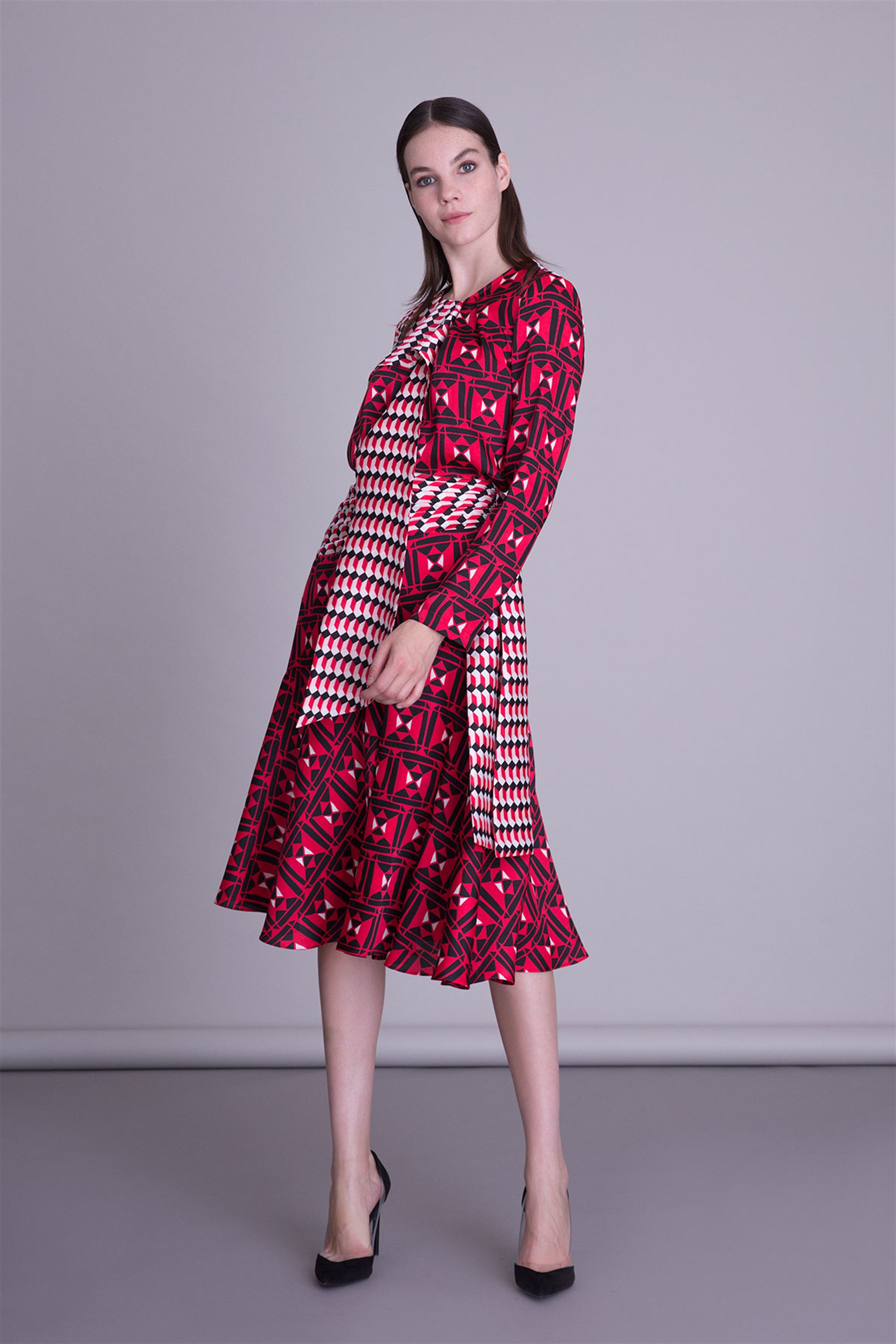 Graphic Patterned Red Blouse