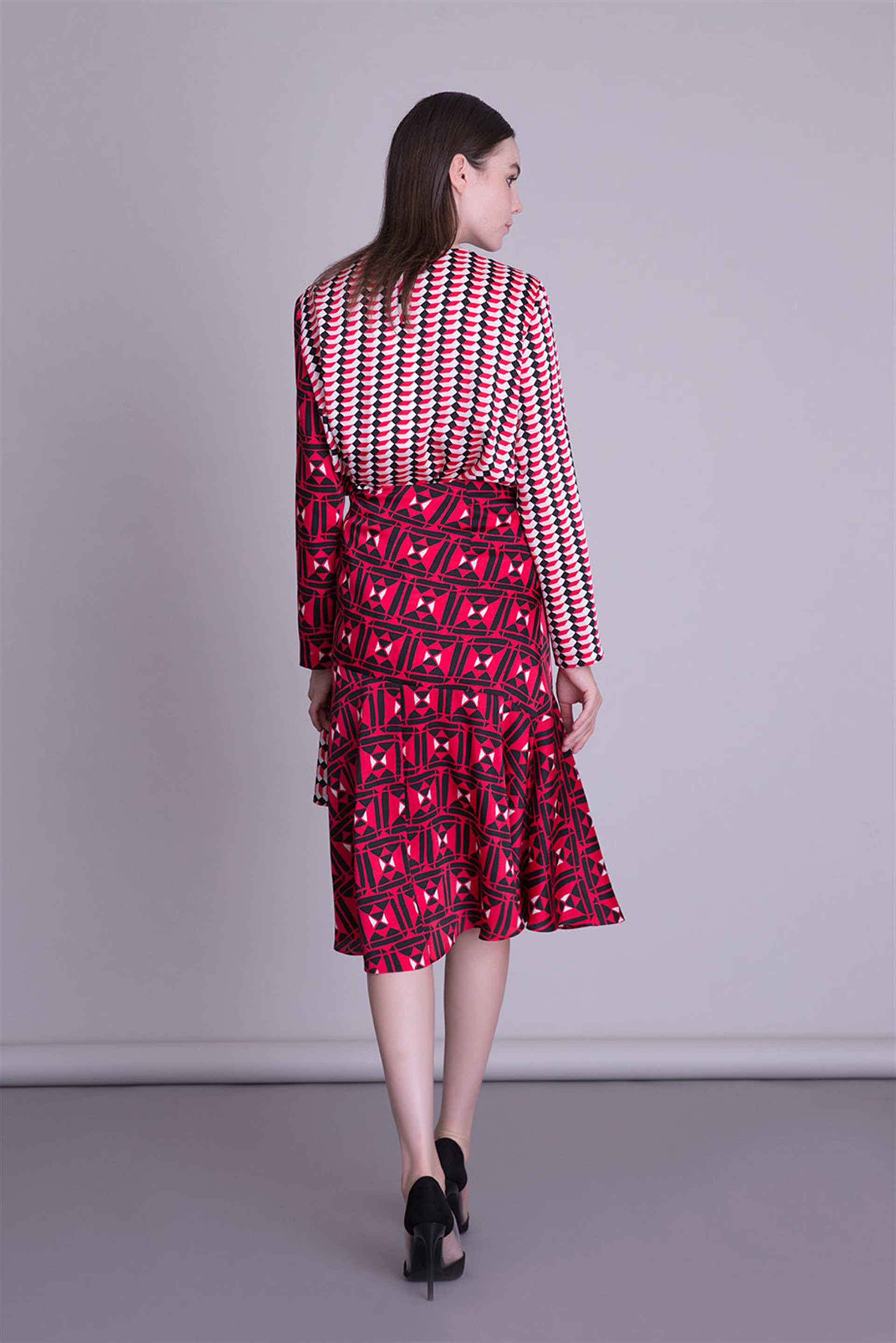 Graphic Patterned Red Blouse