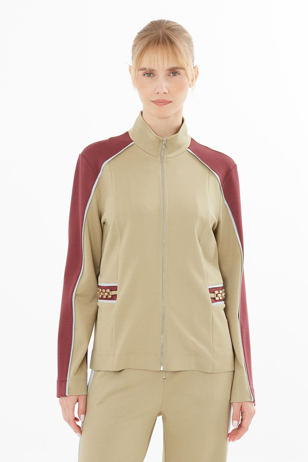 Metal Aksesuar Detaylı Haki Ceket