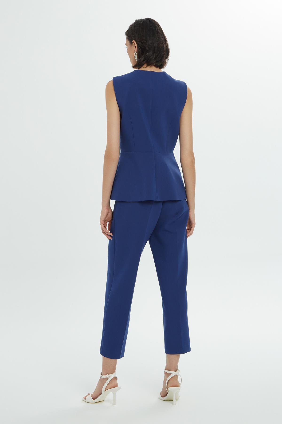 Mono Kapamalı Astarlı Kadın Lacivert Dokuma Yelek