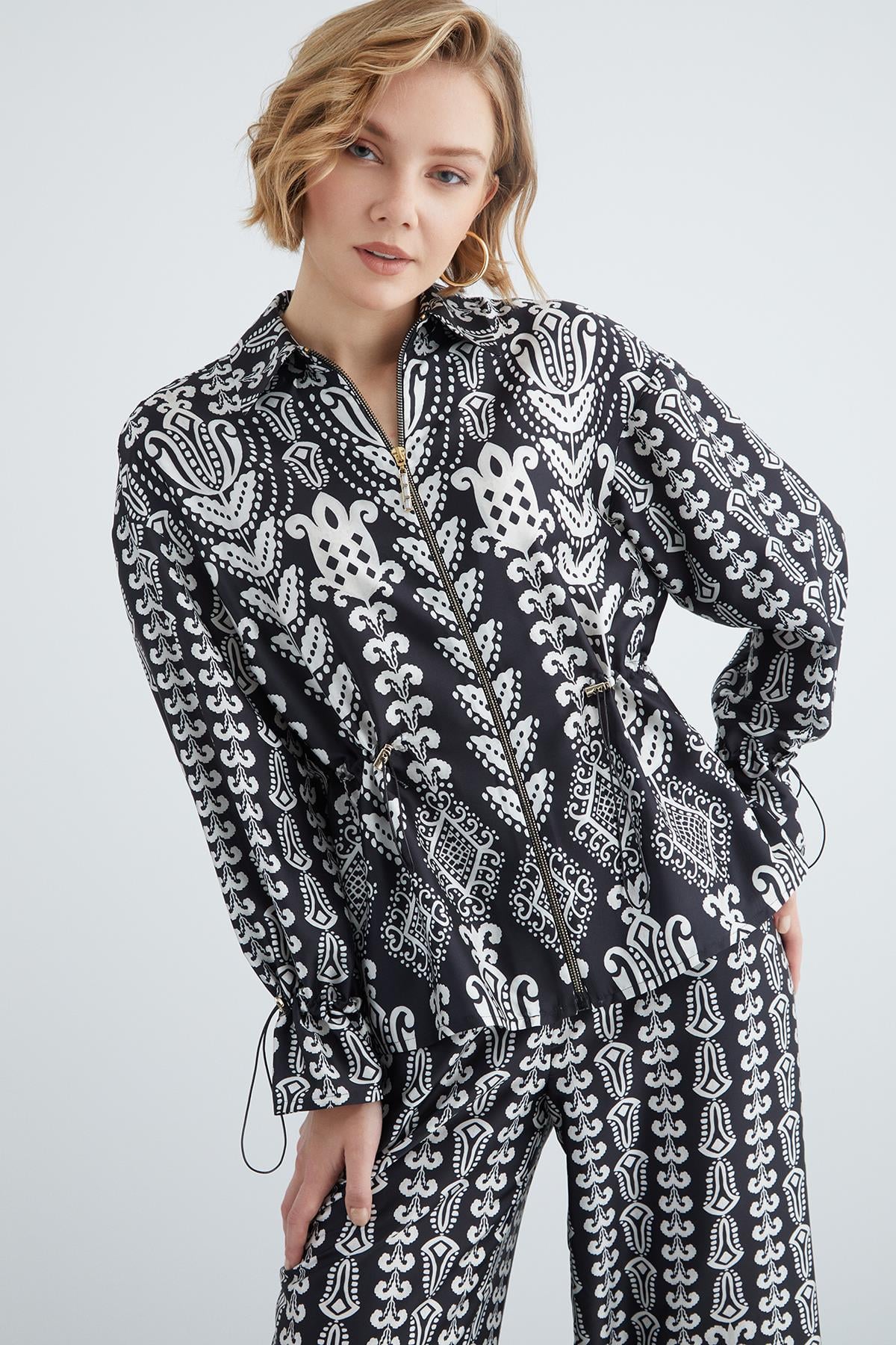 Front Zippered Black Pajama Set
