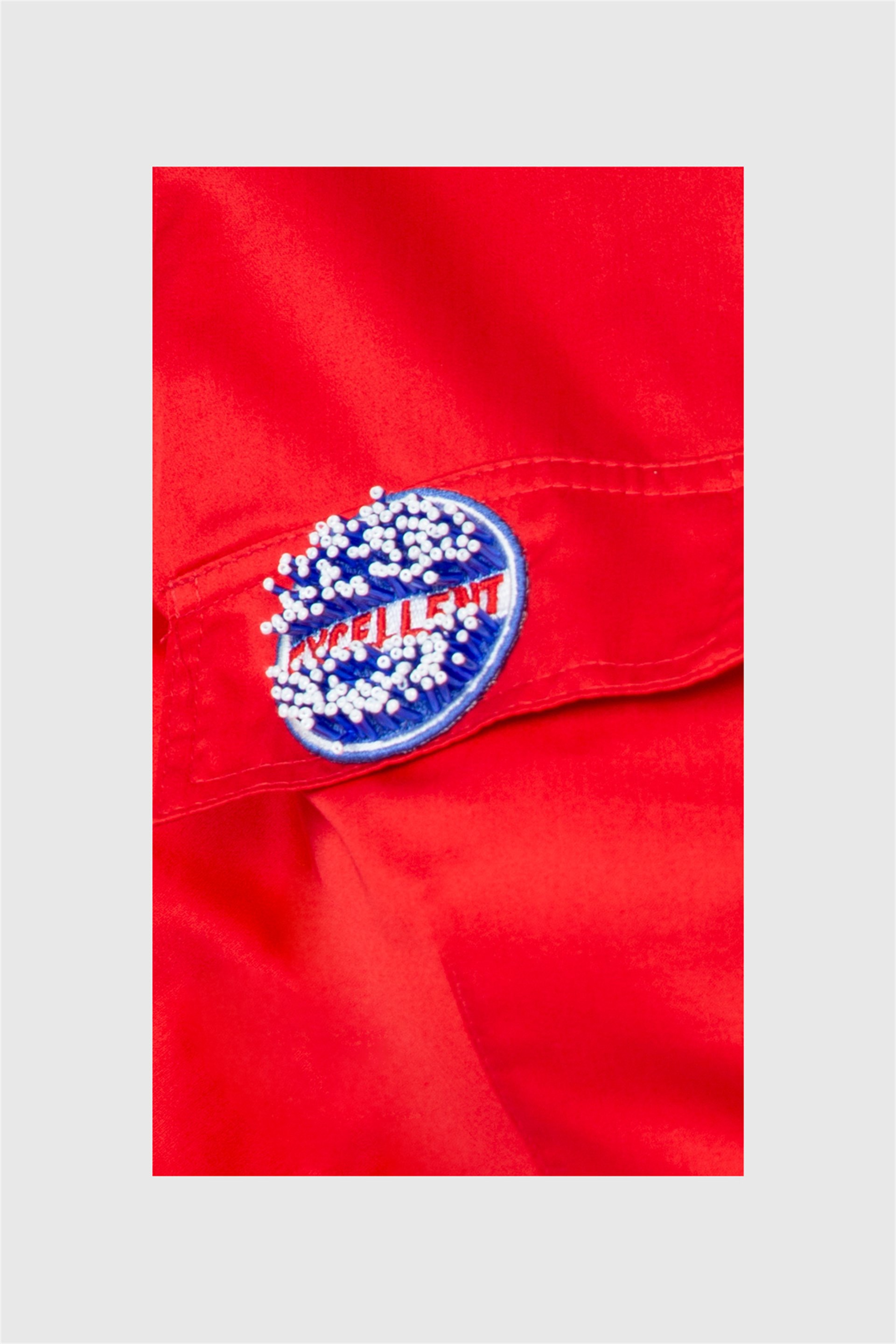 Embroidery Embroidered Lacing Detail Red Poplin Top