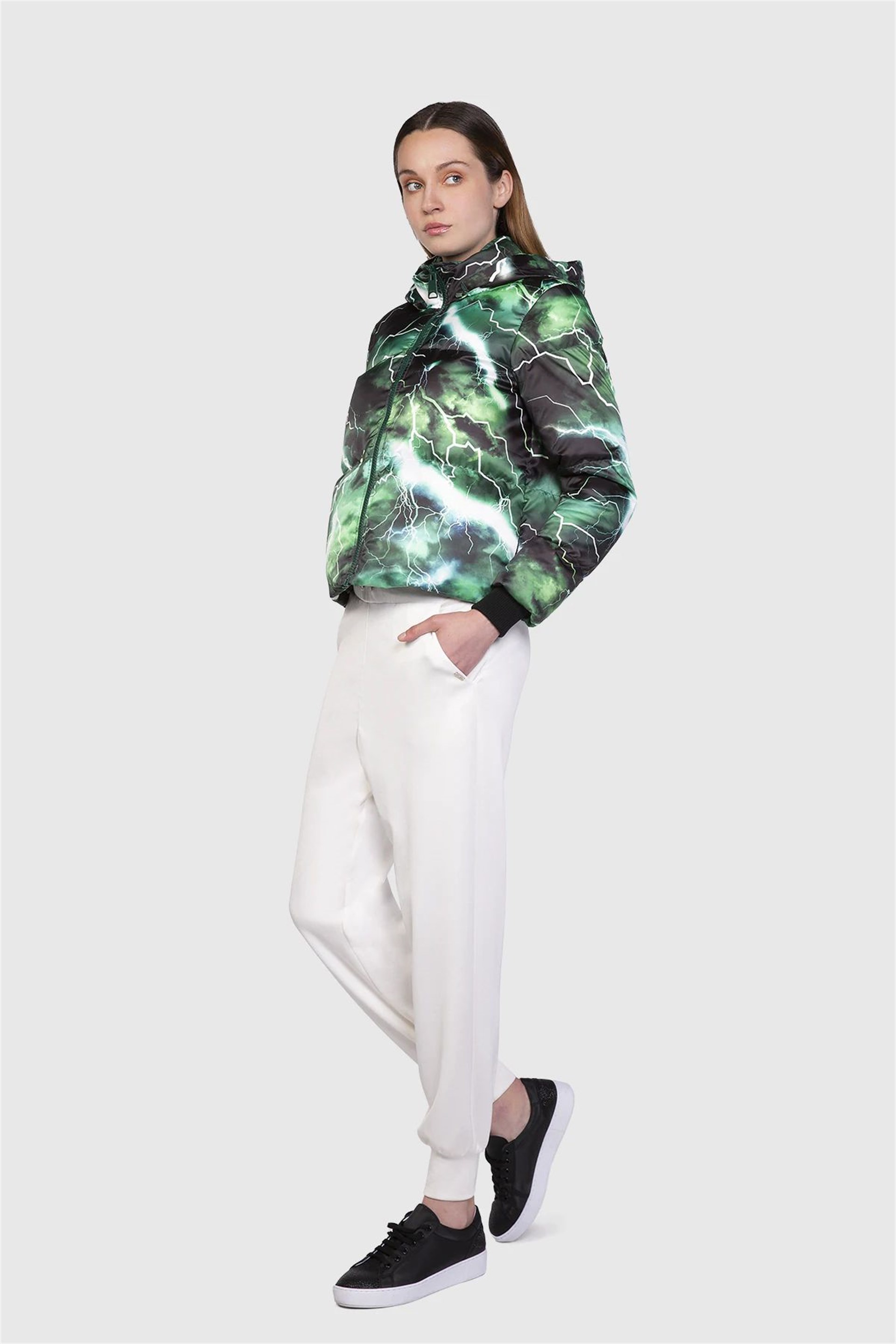 Embroidery Detail Short Crop Oversized Green Jacket