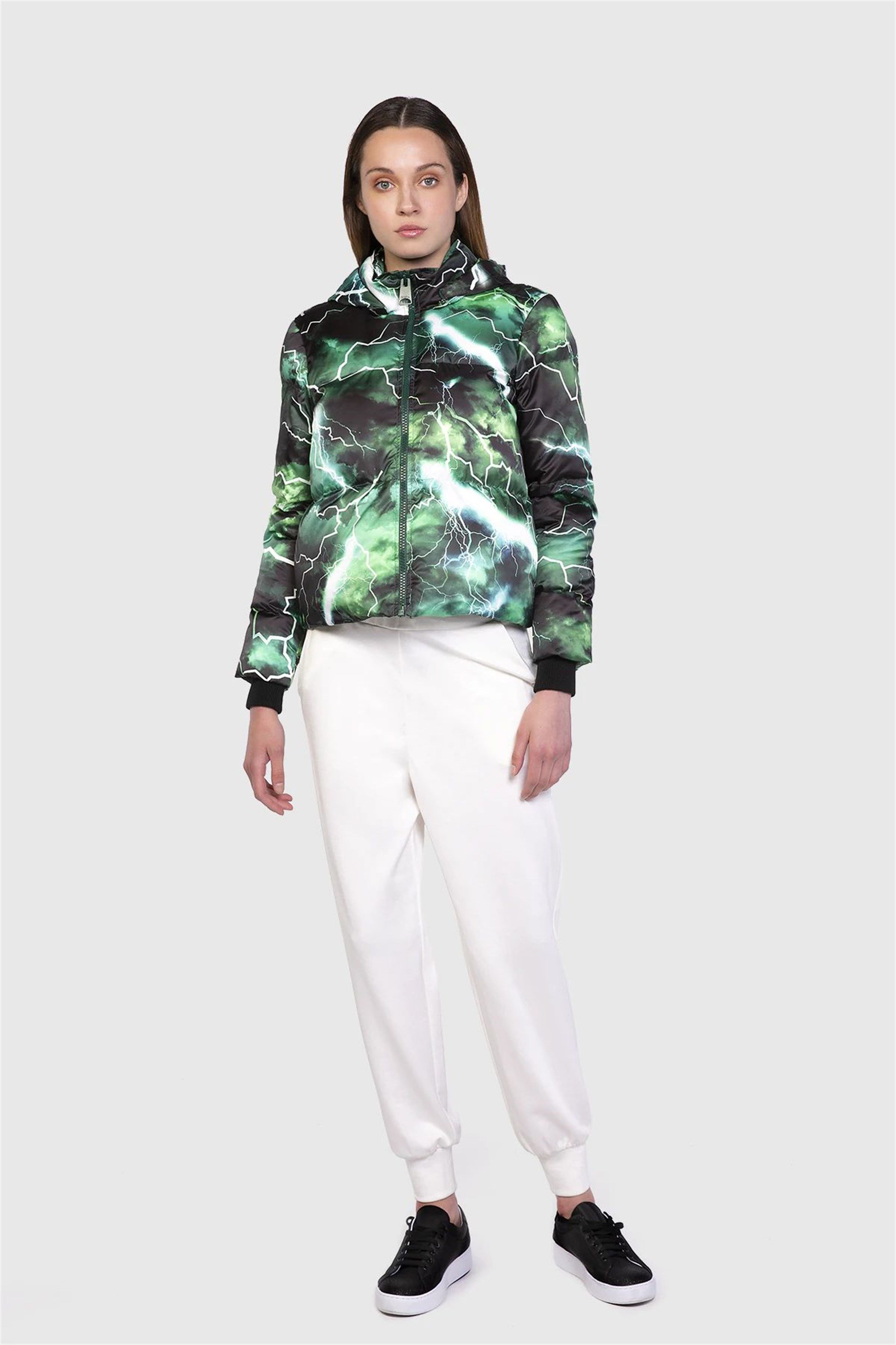 Embroidery Detail Short Crop Oversized Green Jacket