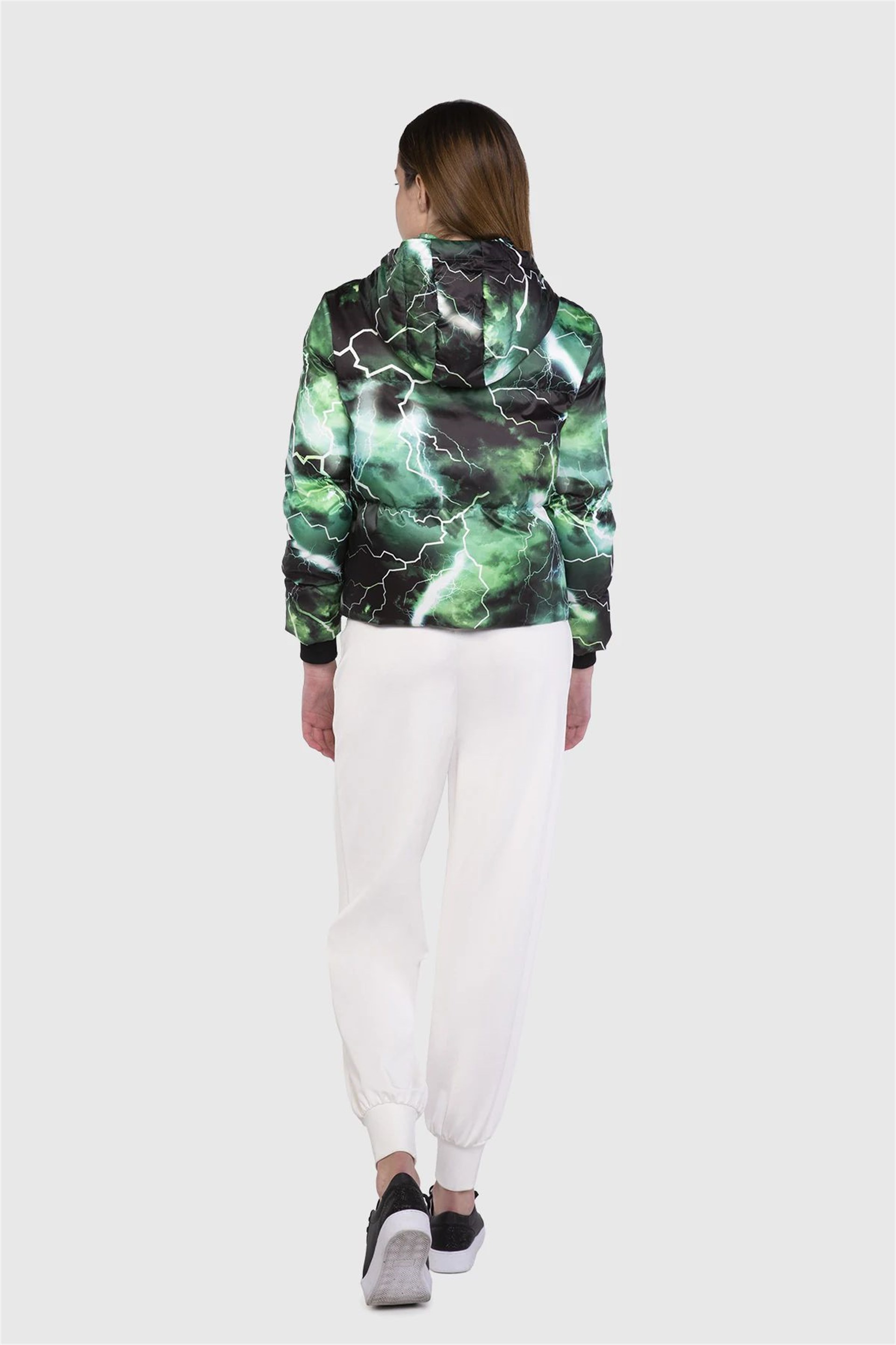 Embroidery Detail Short Crop Oversized Green Jacket