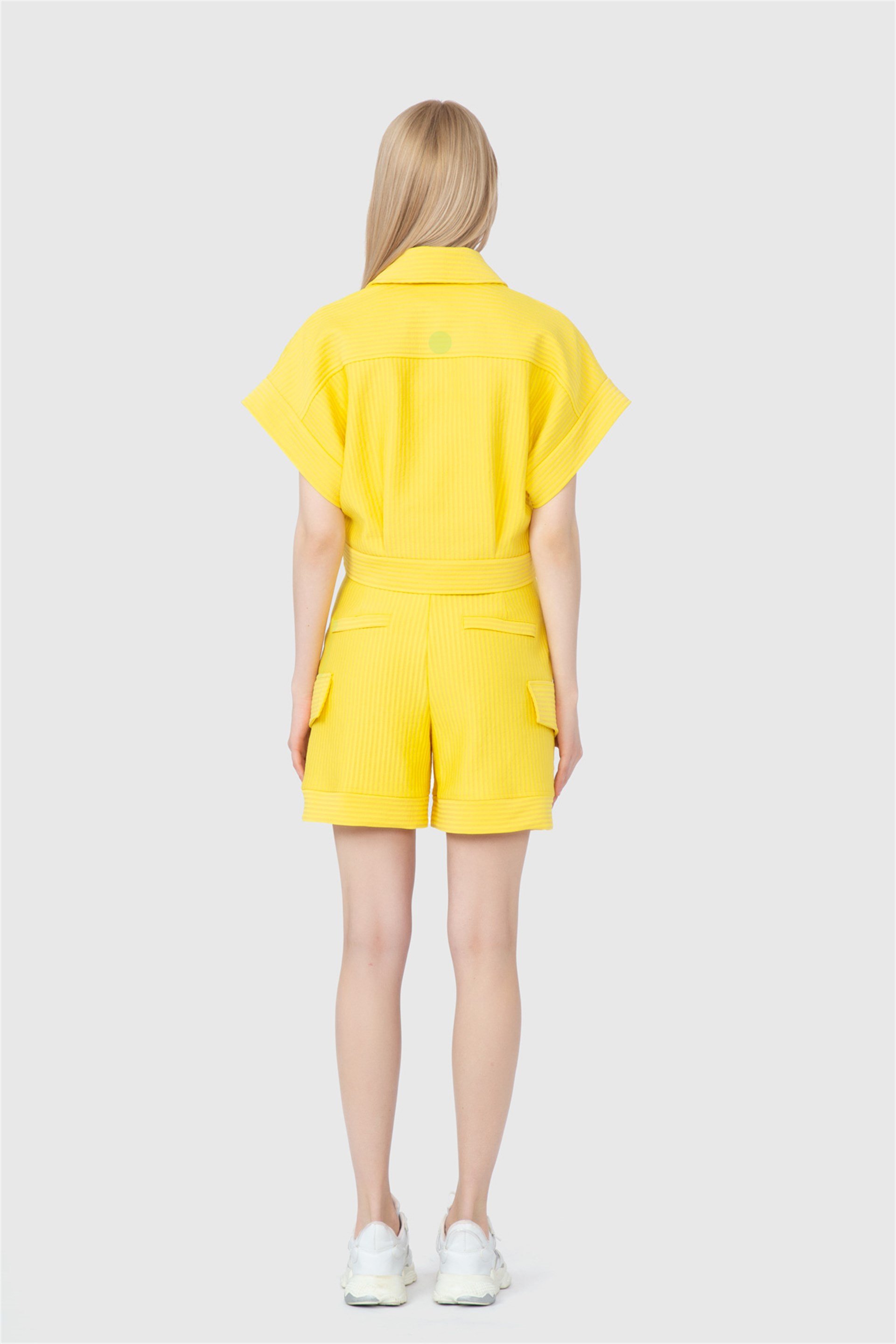 Embroidery Logo Detailed Snap Closure Short Sleeve Yellow Jacket