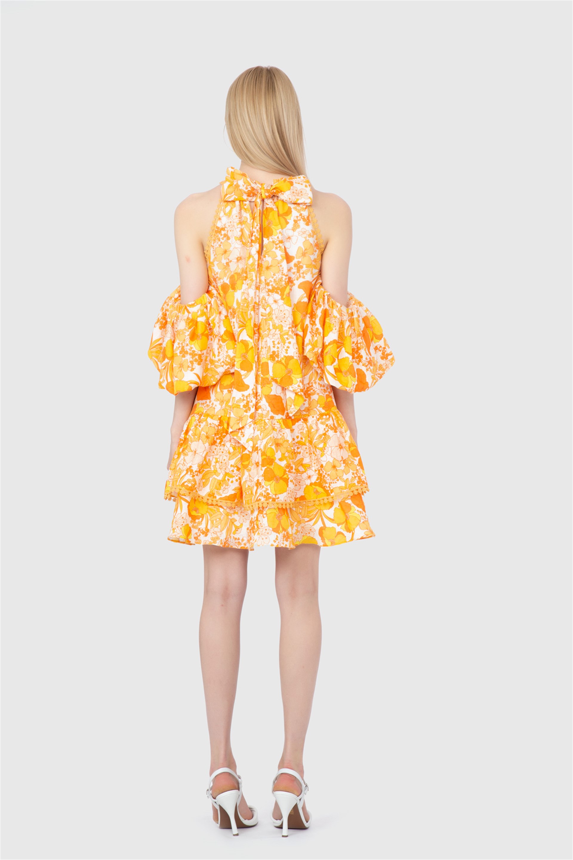 Off Shoulders Pleated Mini Yellow Dress