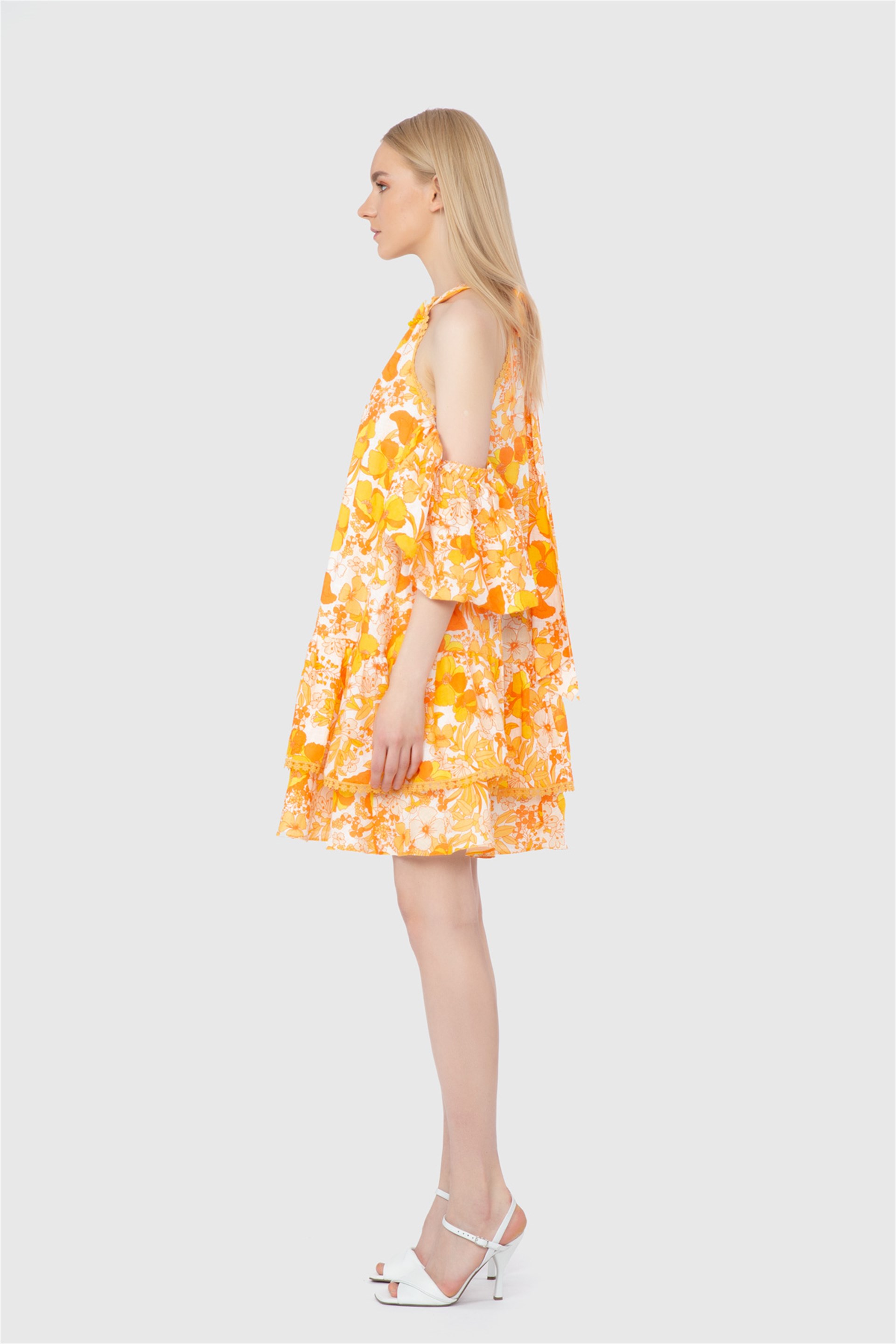 Off Shoulders Pleated Mini Yellow Dress