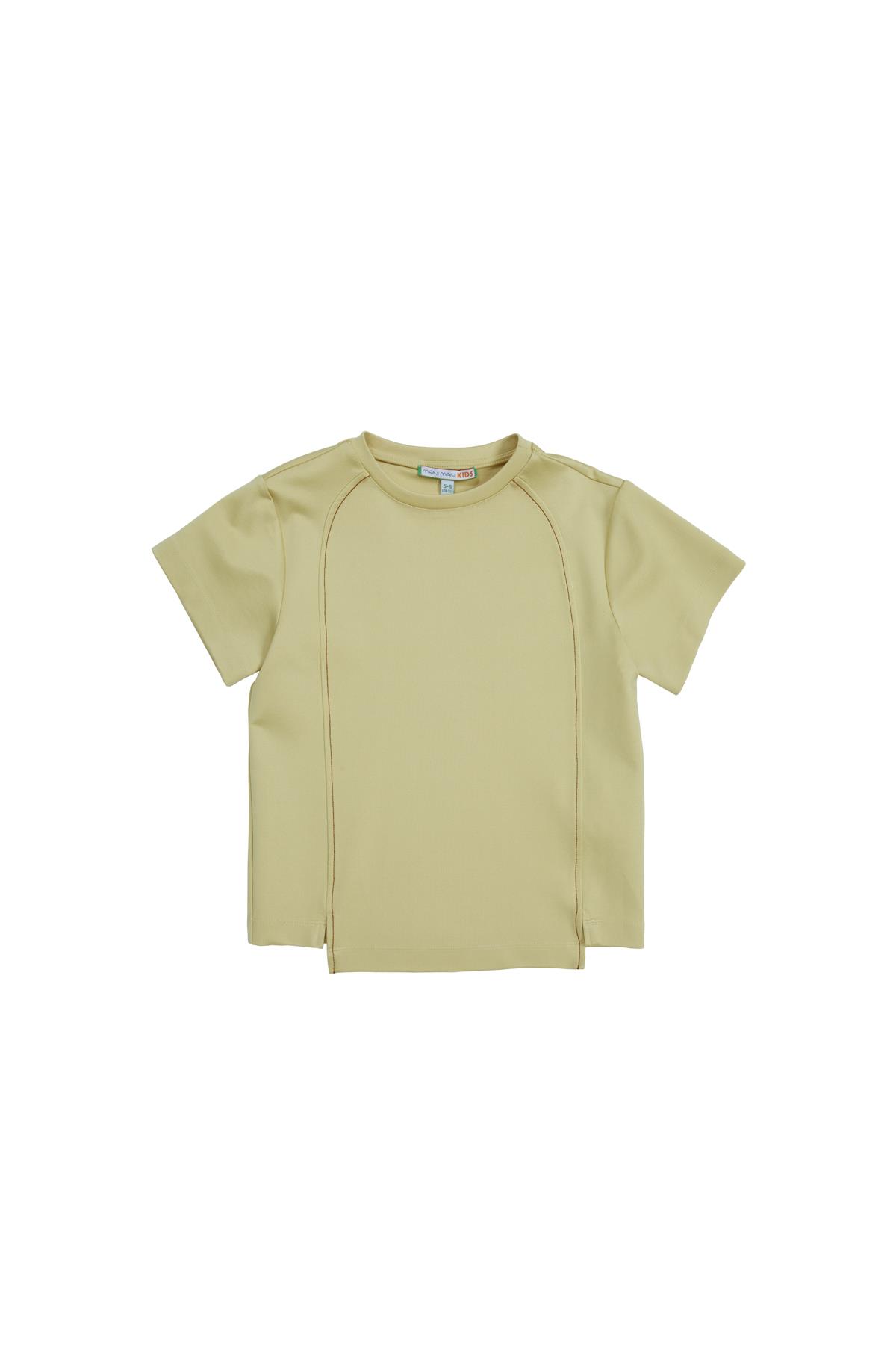 Ön Bedende Kontrast Dikişli Sarı T-Shırt