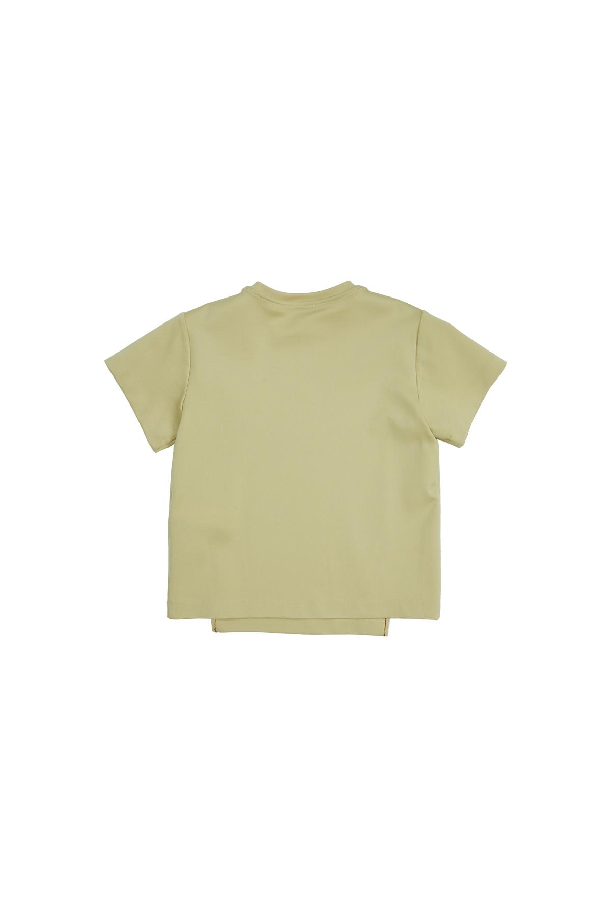 Ön Bedende Kontrast Dikişli Sarı T-Shırt