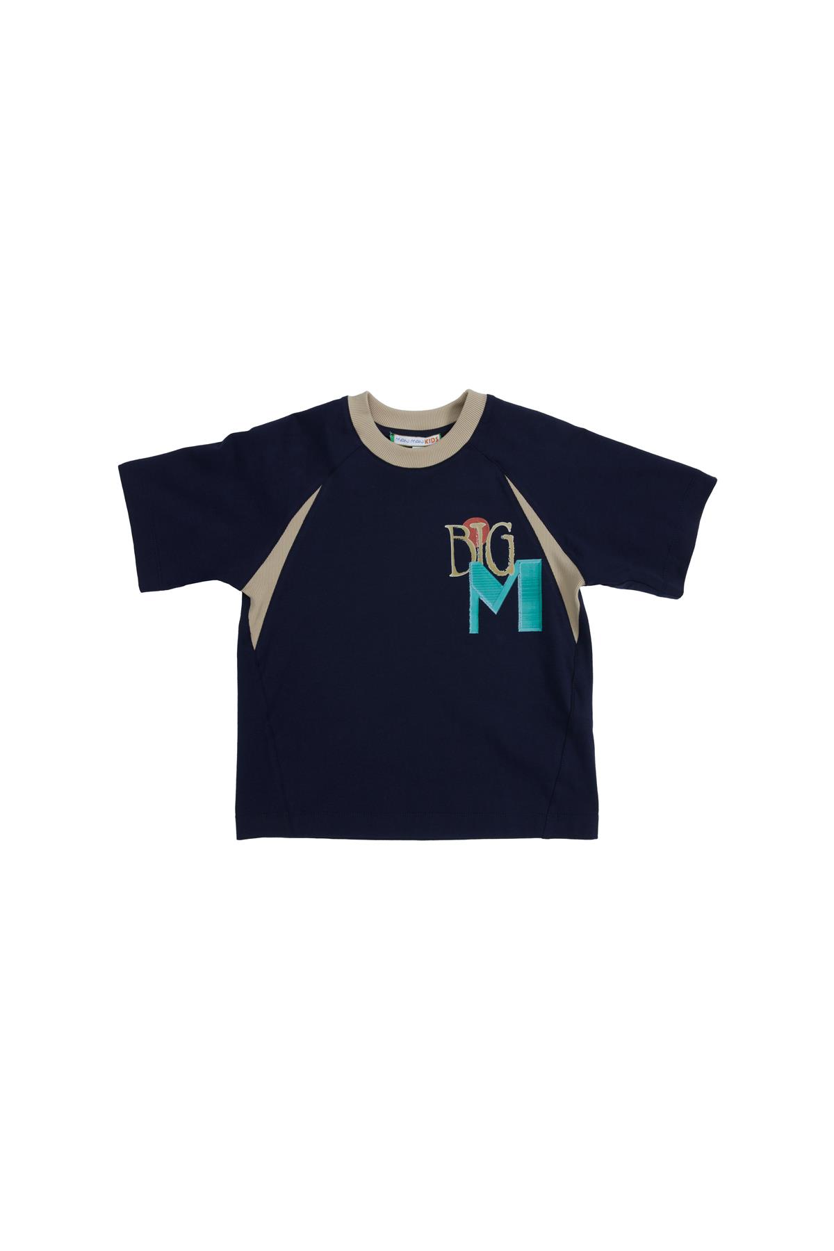 Ön Bedende Stıcker Baskılı Mavi T-Shirt