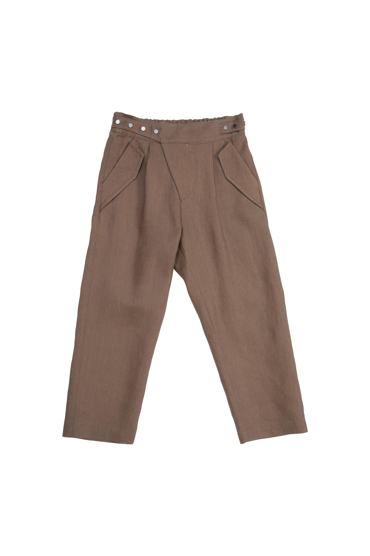 Ön Kemer Çıtçıt Detaylı Pileli Bej Pantolon