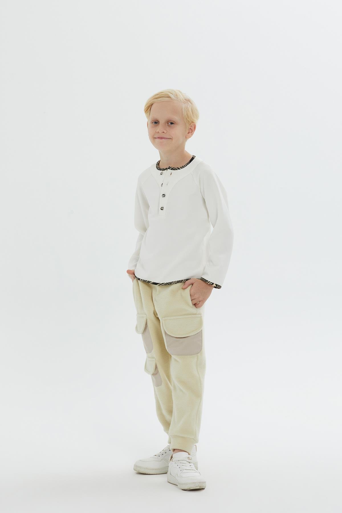 Grey Shirt for Boys with Front Button Placket and Piping Detail