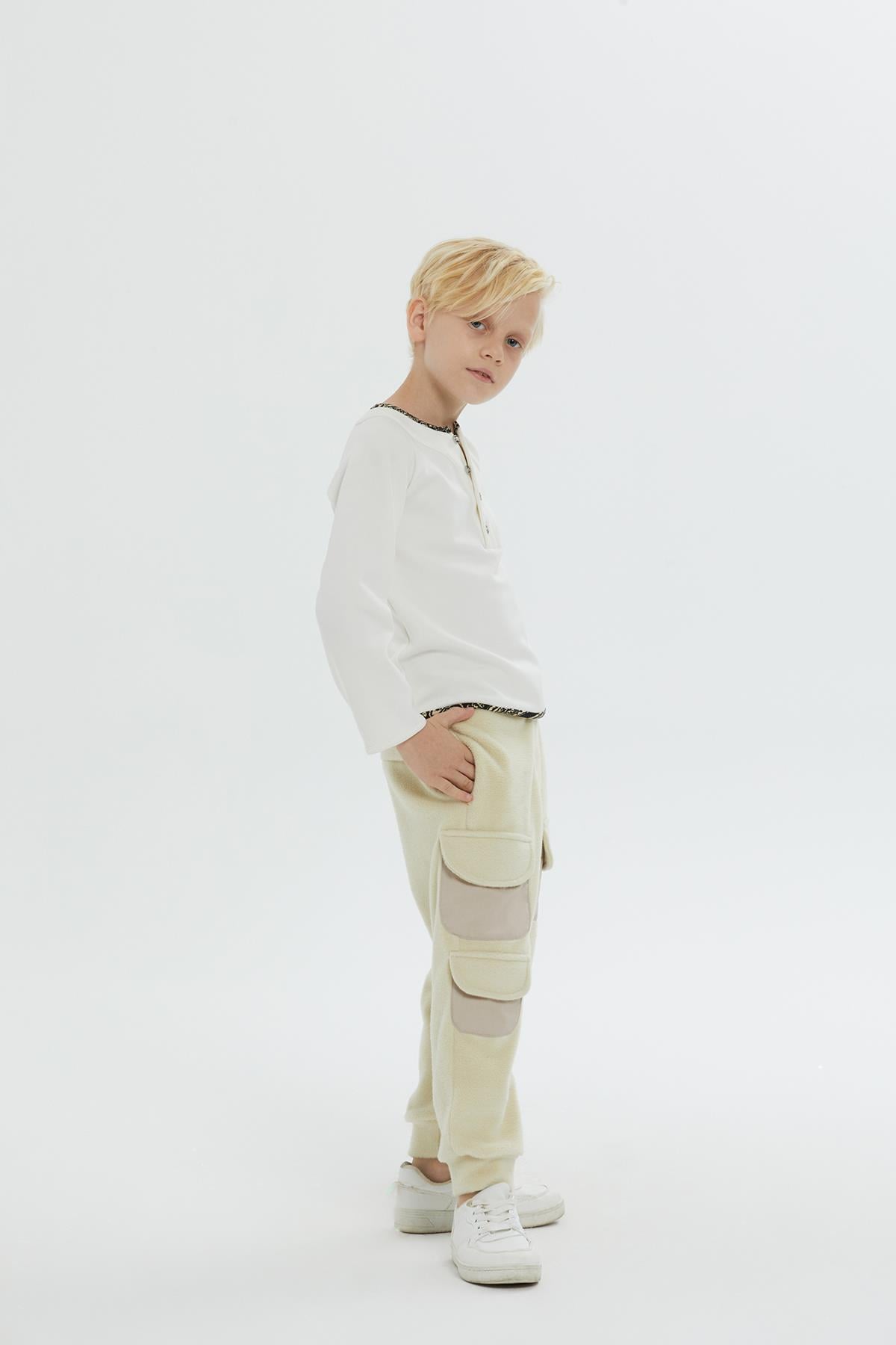 Grey Shirt for Boys with Front Button Placket and Piping Detail