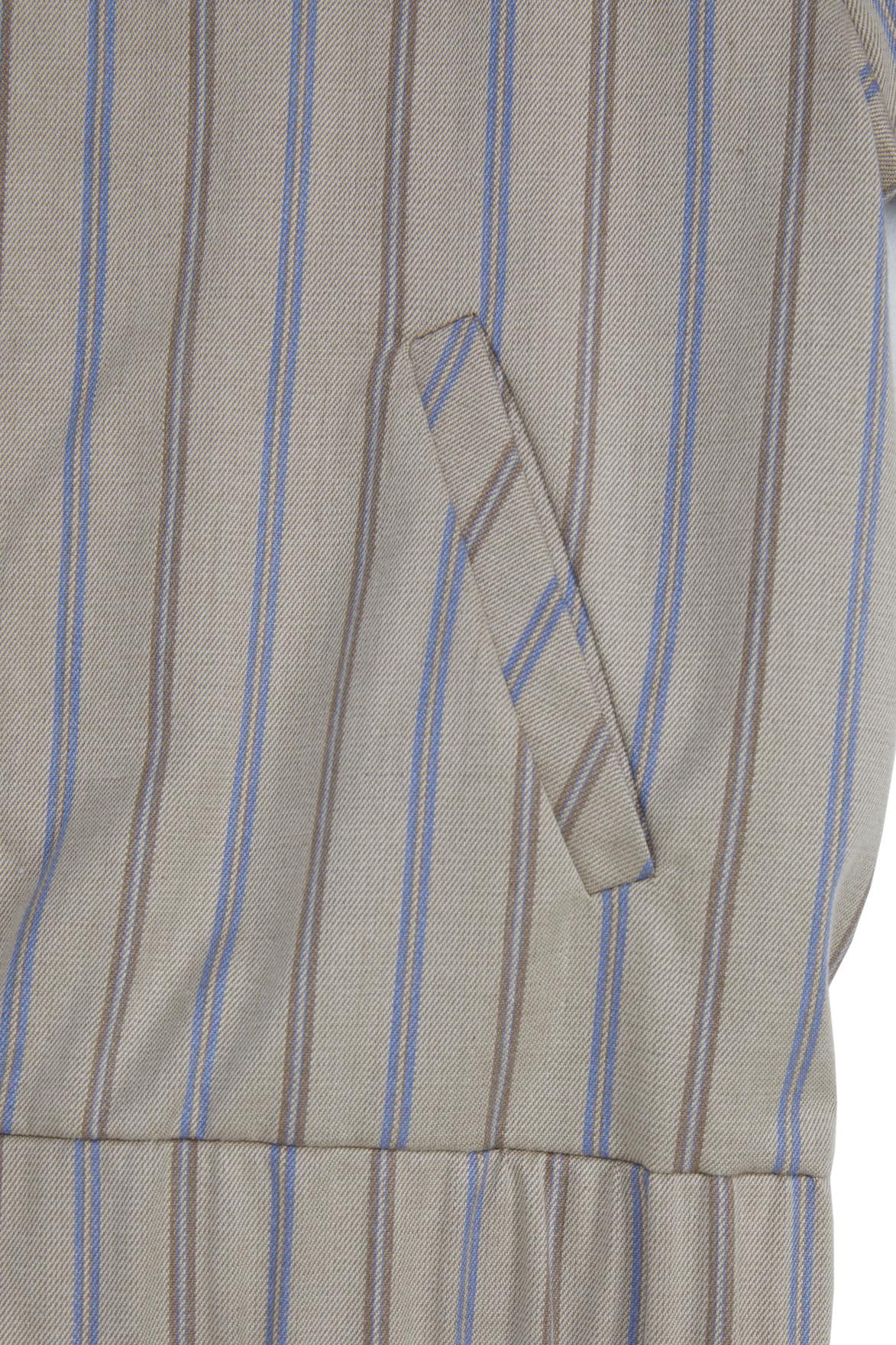 Beige Striped Blazer With Front Zipper And Printed Design