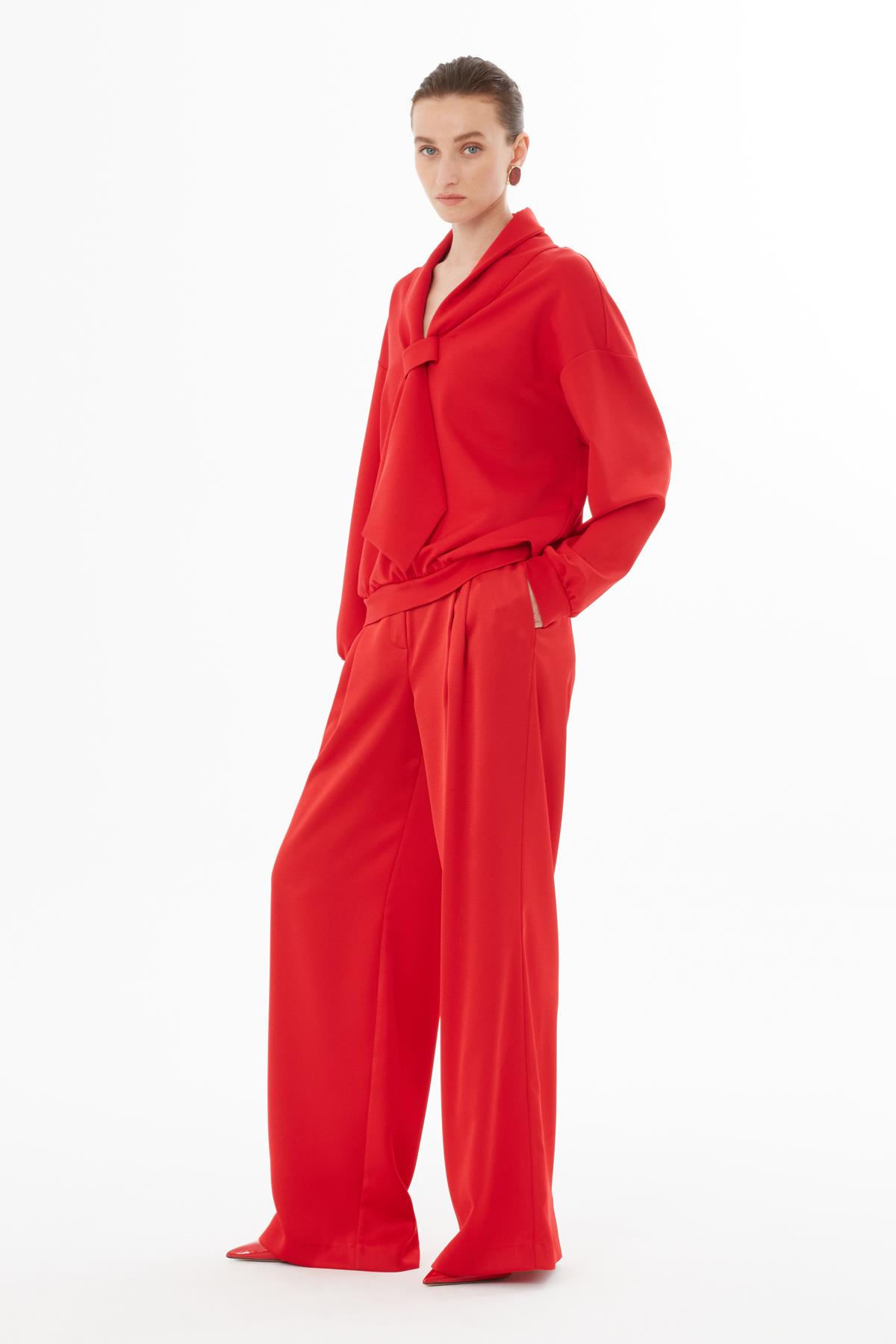 Red Blouse with Front Tie Detail