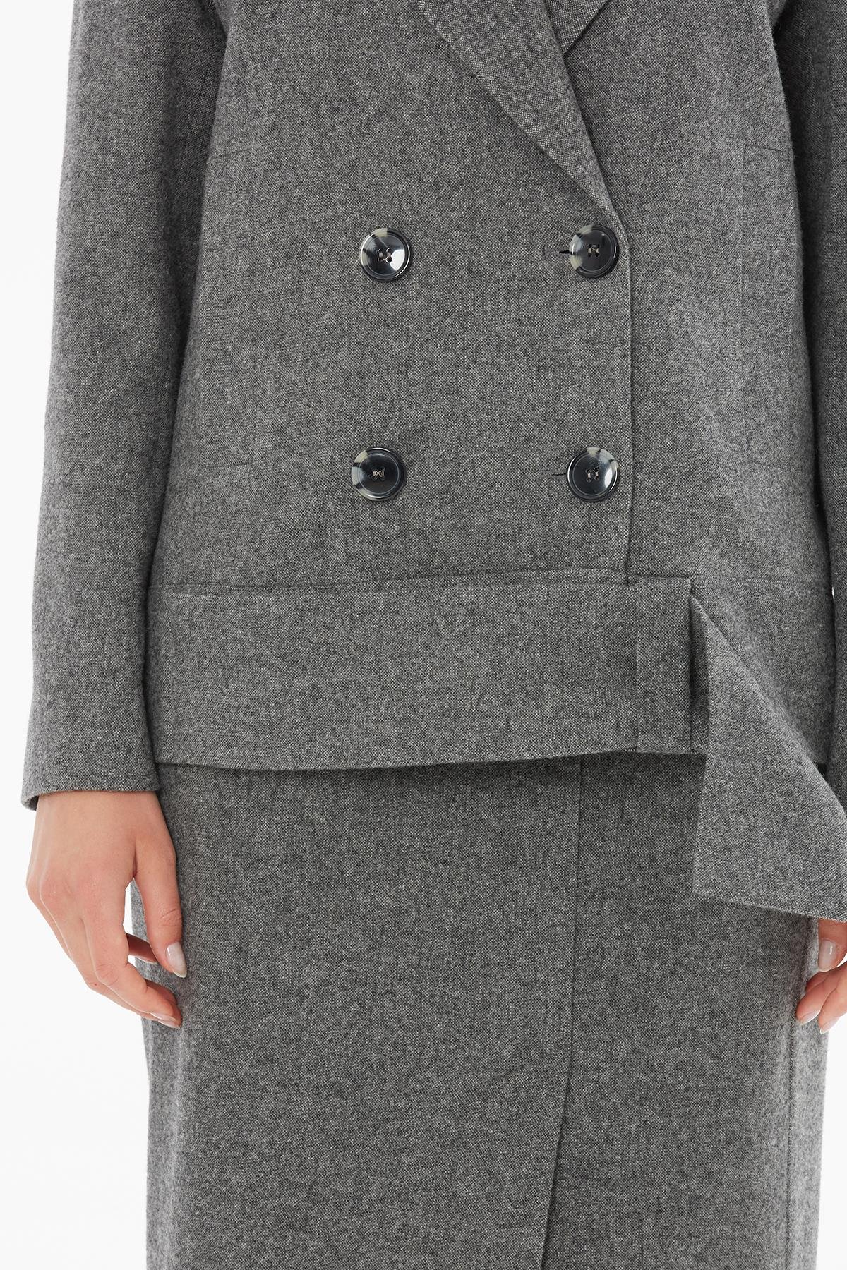 Önden Düğmeli Uzun Kollu Gri Ceket
