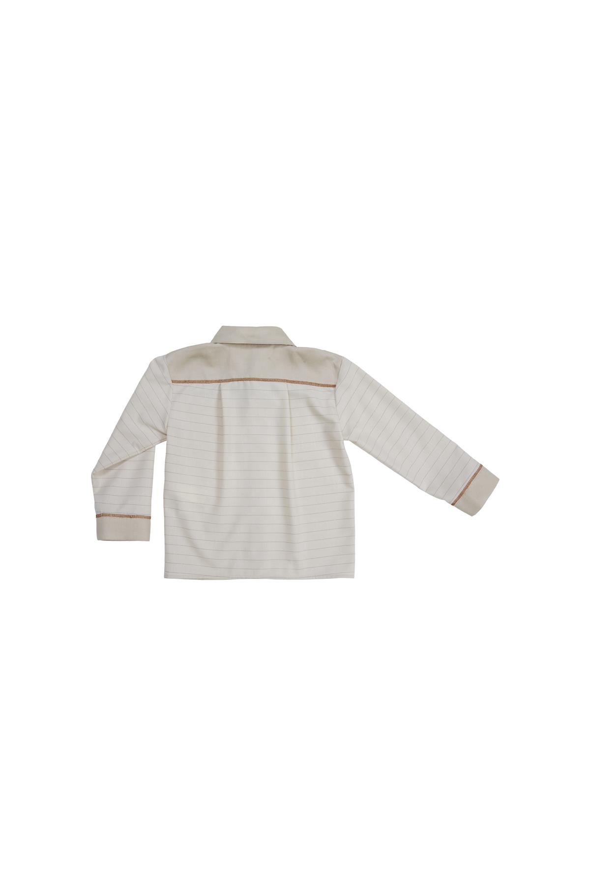 Önü Cepli Desenli Uzun Kollu Bej Gömlek