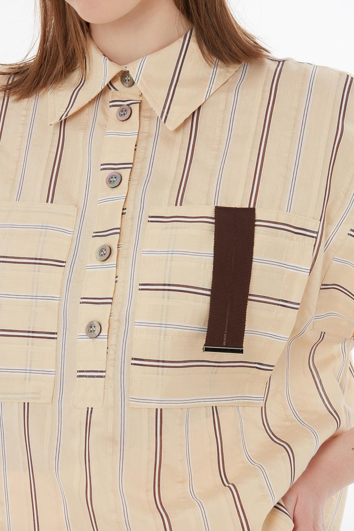 Orange Stripe Detail Pocket Blouse
