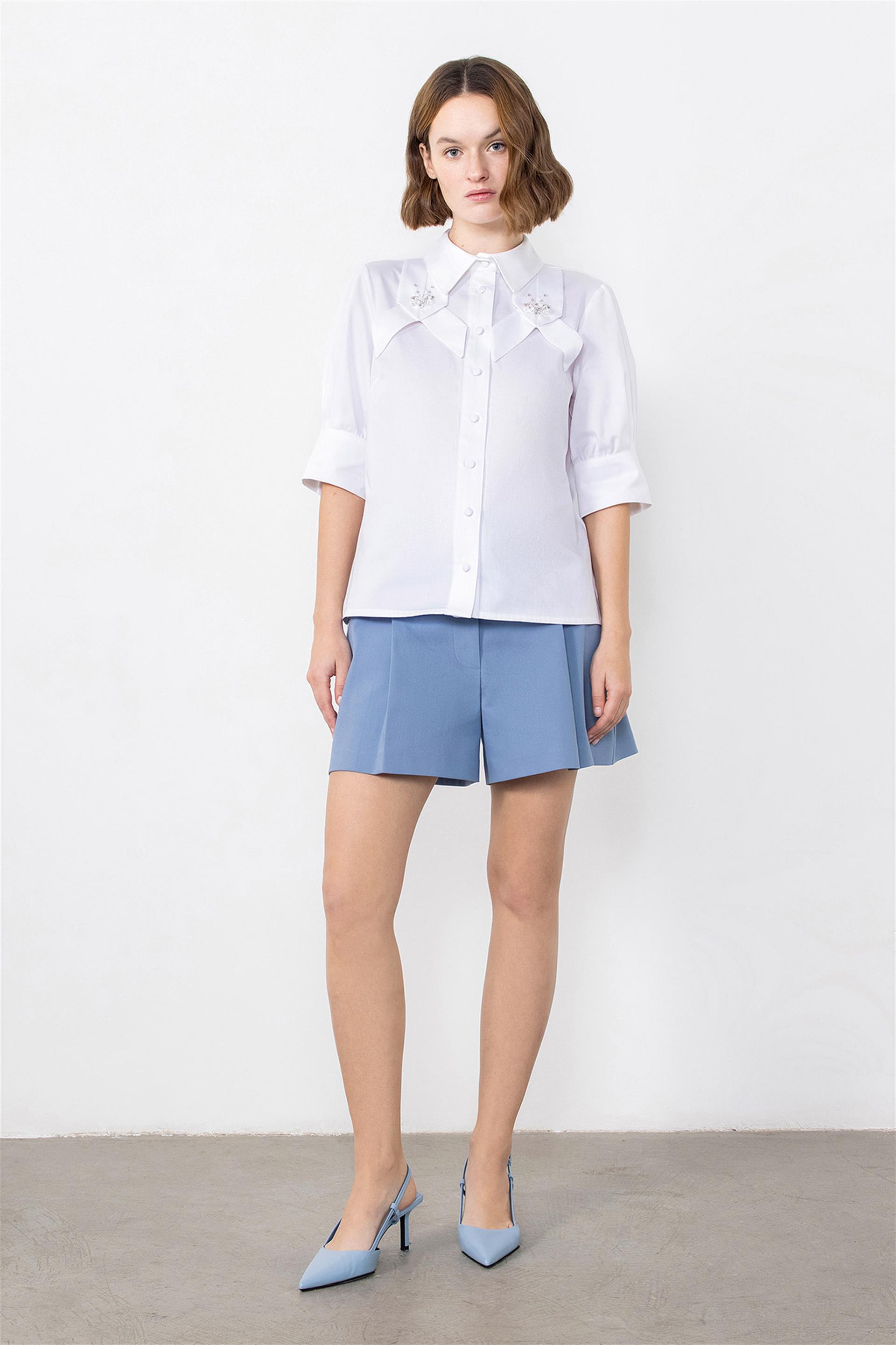 White Shirt Embroidered with Origami Detail
