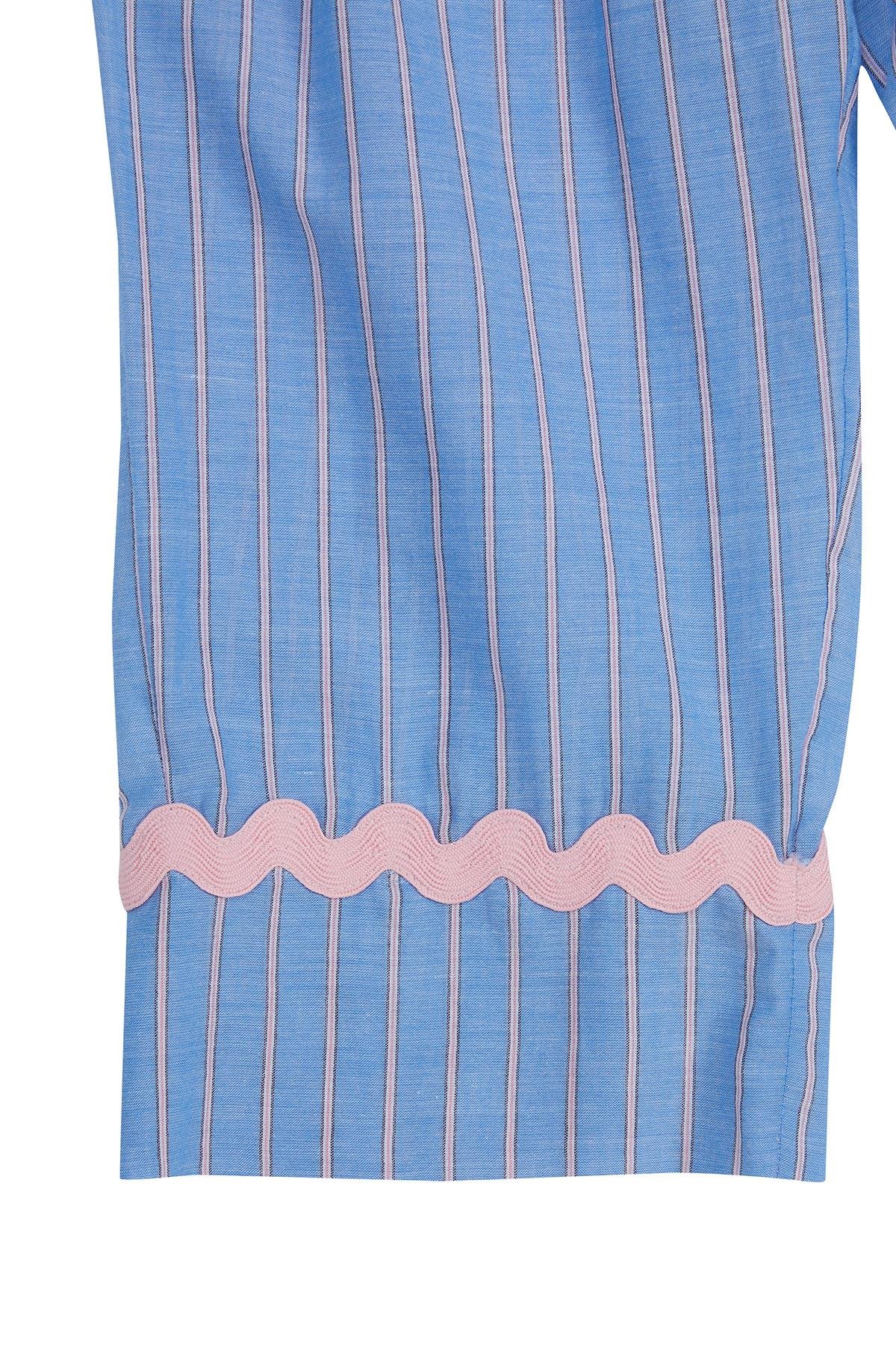 Paça Esprili Çizgili Desenli Mavi Pantolon