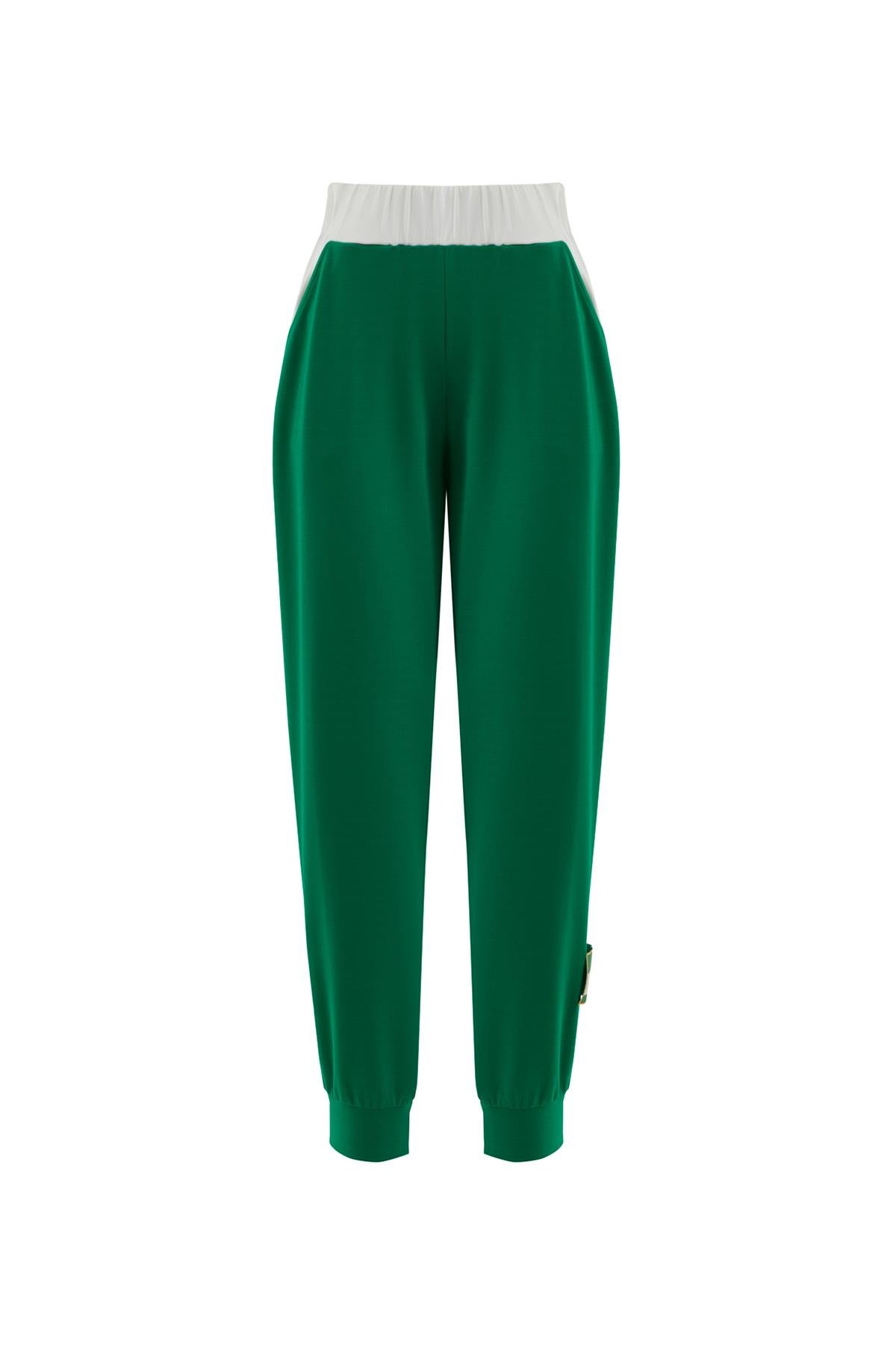 Paçası Etiket Detaylı Kontrast Renkli Yeşil Eşofman