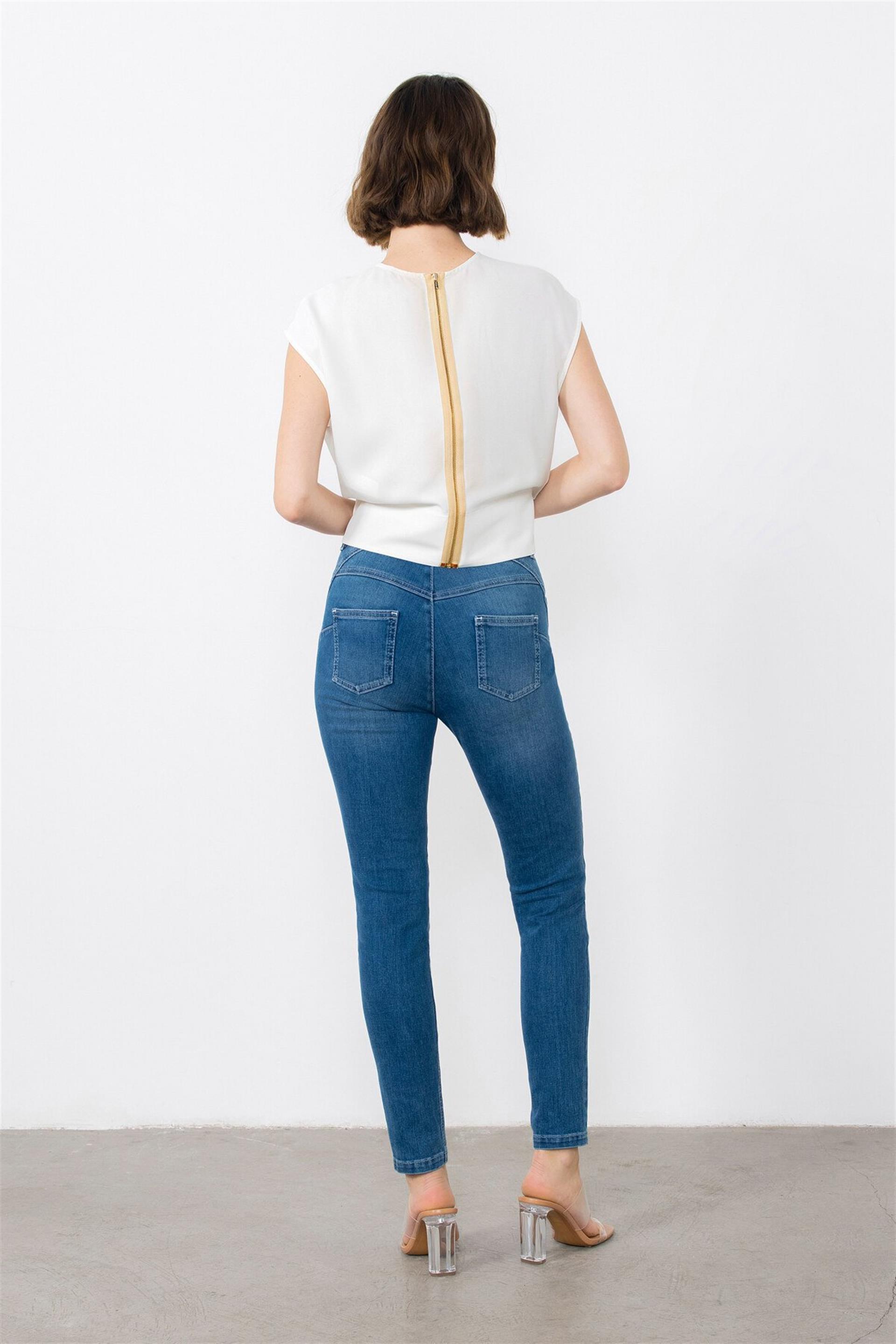 Paçası Yırtmaçlı Skinny Jean Pantolon